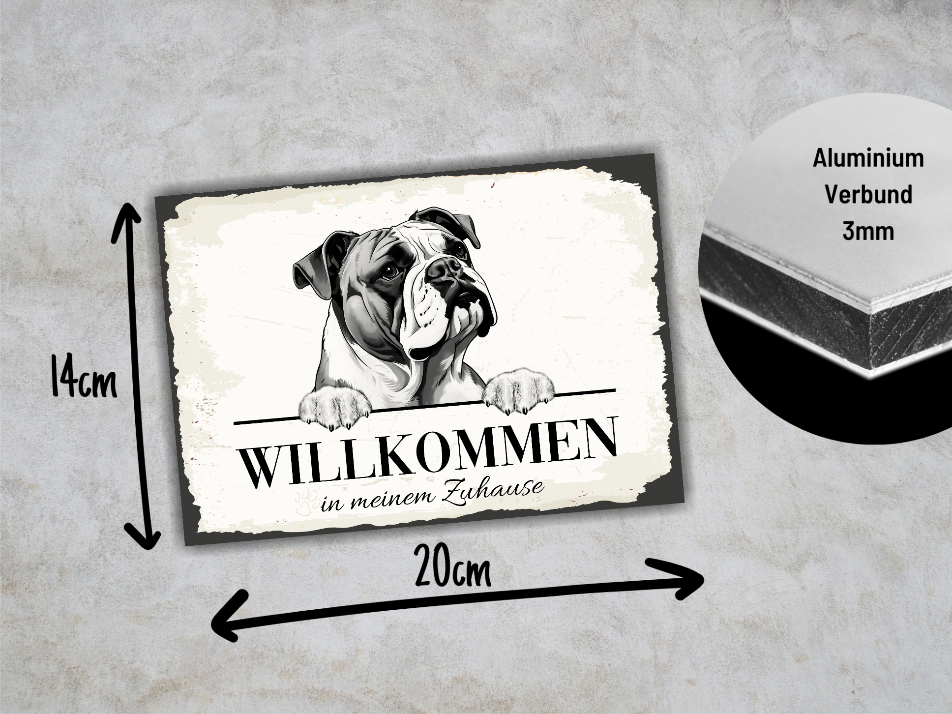 Hundeschild Willkommen Zuhause Englische Bulldogge Schild Achtung Spruch Türschild