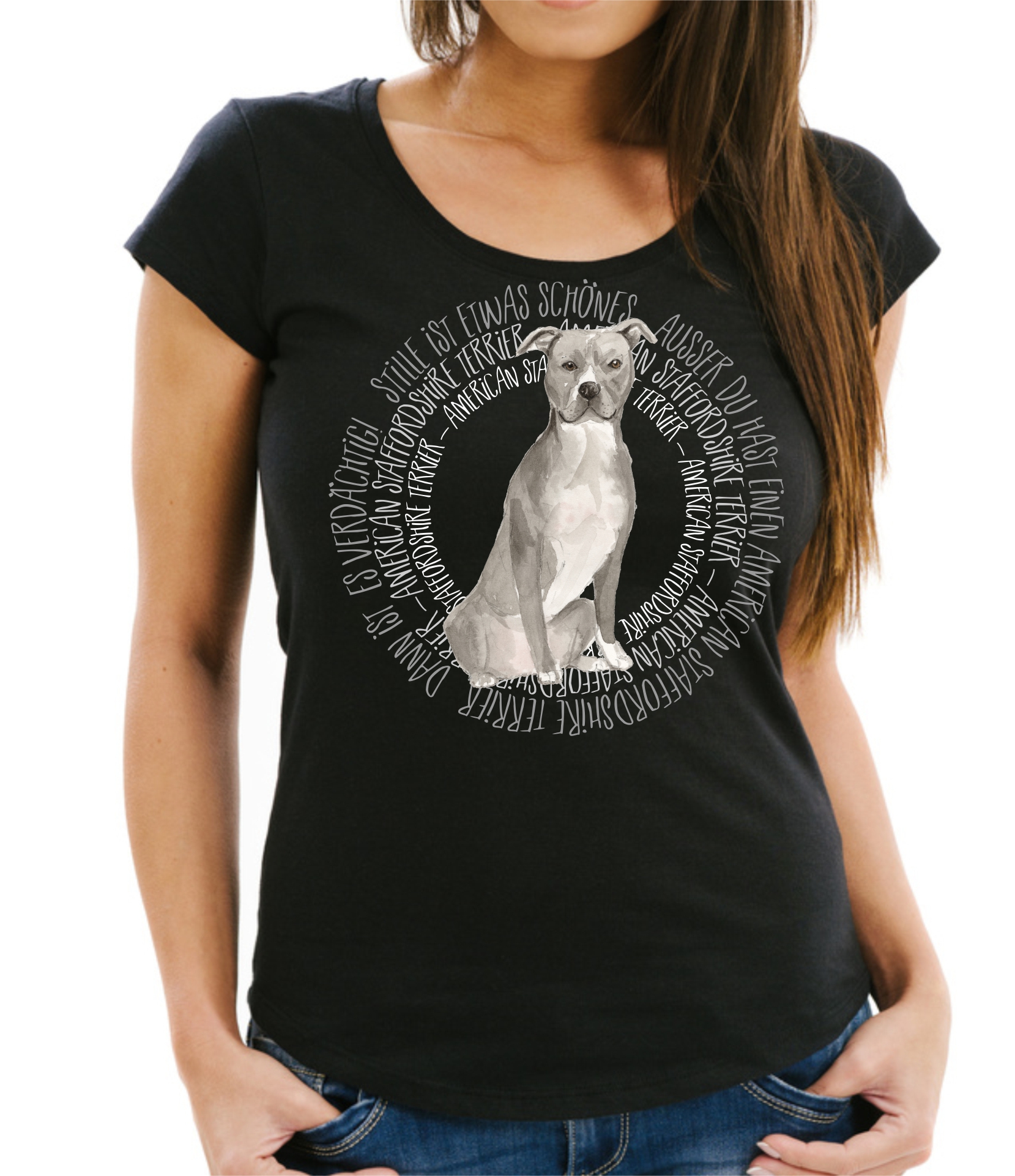 AMERICAN STAFFORDSHIRE TERRIER DAMEN T-SHIRT CIRCLE Watercolor by SIVIWONDER