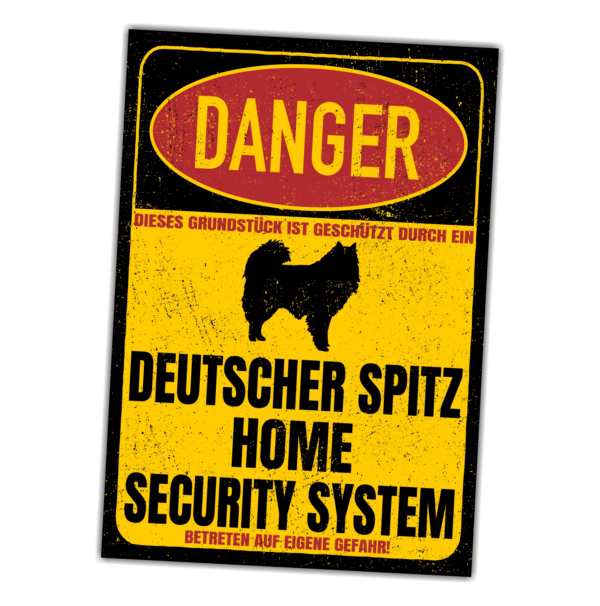 Deutscher Spitz Spitze Deutsche Dog Türschild Danger Security System Warnschild Hund Schilder Hundeschild happy Design by Siviwonder