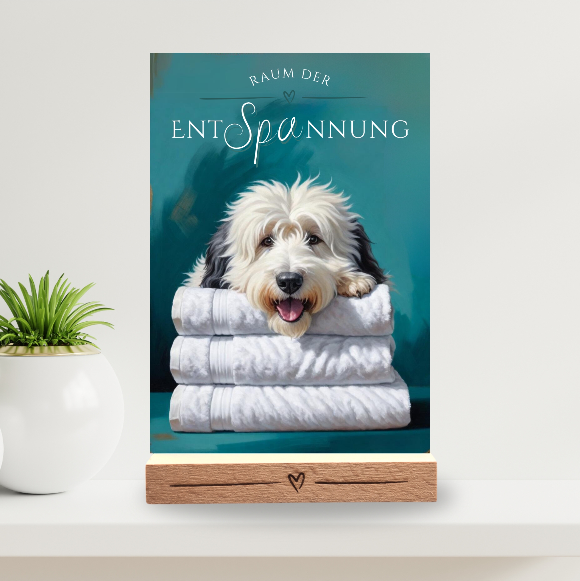 Hundeschild Deko Badezimmer Wellness Bobtail  Schild Spruch