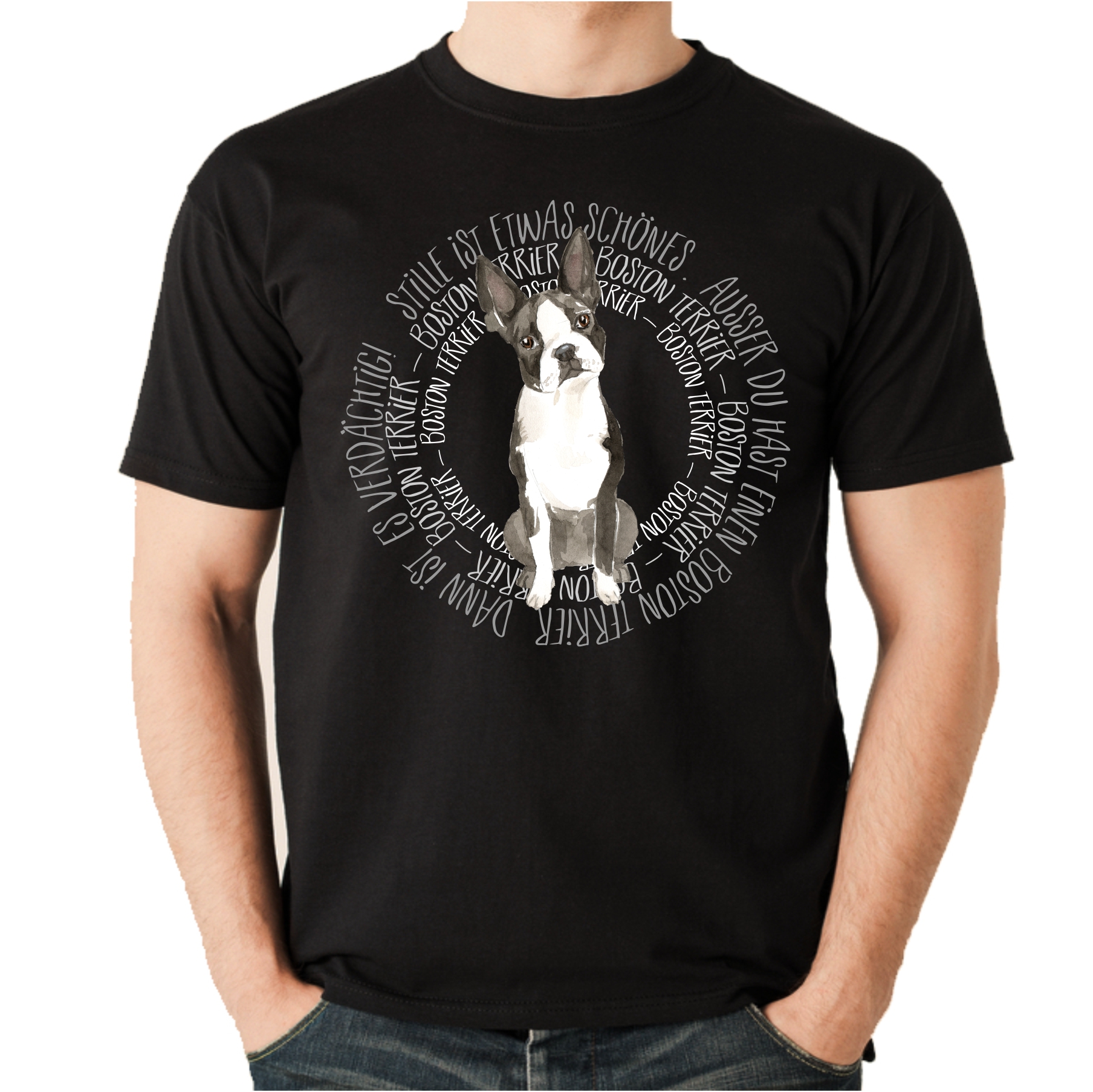 BOSTON TERRIER UNISEX T-SHIRT CIRCLE Watercolor by SIVIWONDER