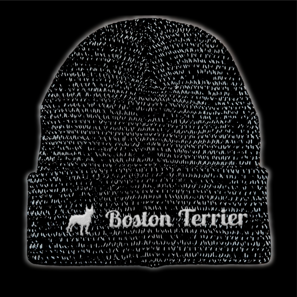 Boston Terrier reflektierende Mütze Stickerei Hund Winter Strickmütze reflex Beanie warm