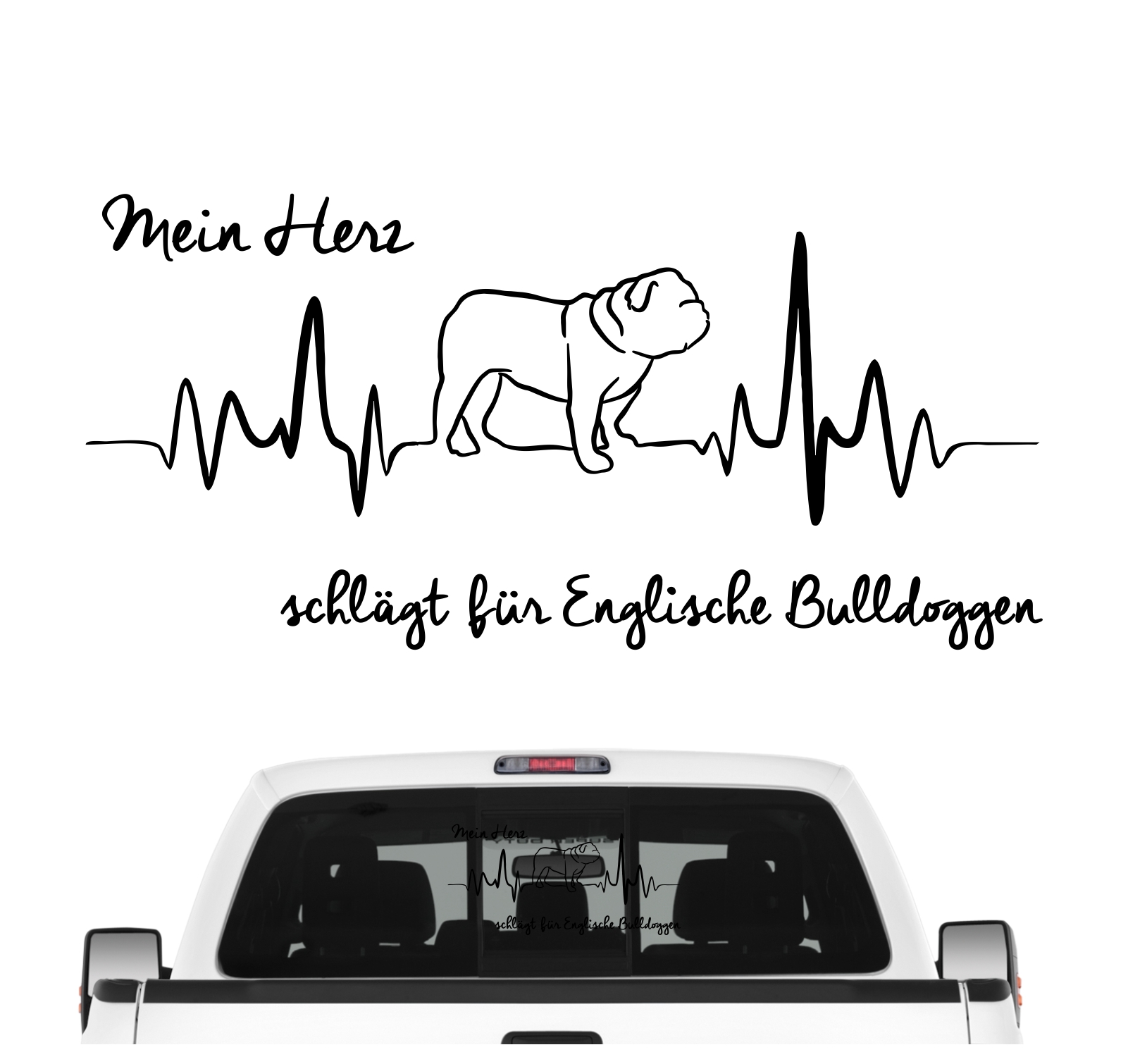 Englische Bulldogge Bully English Bulldog Dog Hundeaufkleber Herz AUTOAUFKLEBER Hunde HEARTBEAT EKG by SIVIWONDER