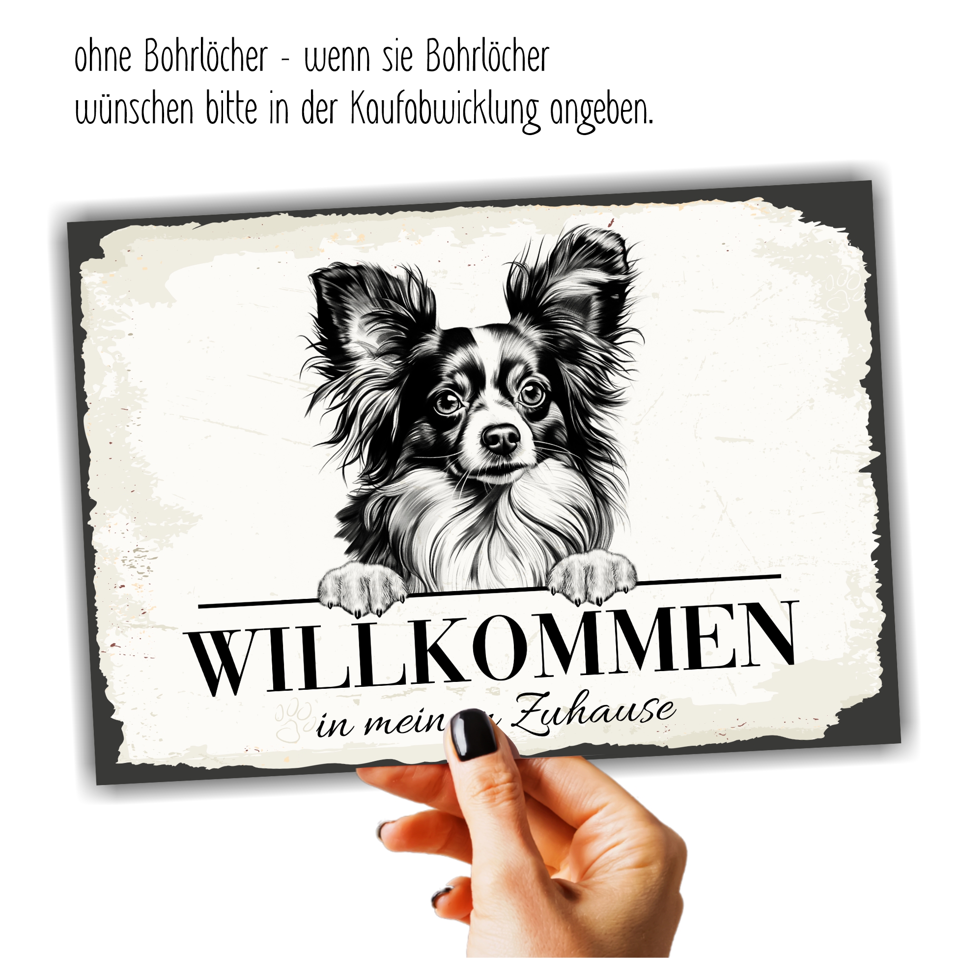 Hundeschild Willkommen Zuhause Papillon Zwergspaniel  Schild Achtung Spruch