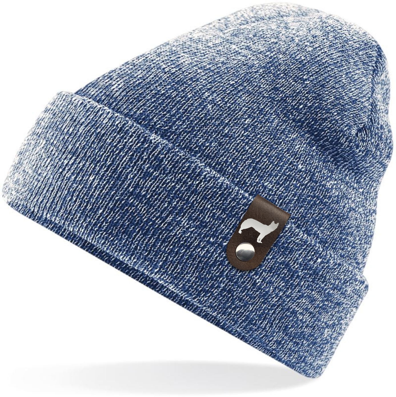 Siberian Husky Mütze Patch Leder Gassi Beanie Strickmütze Warm Herren Damen Huskies