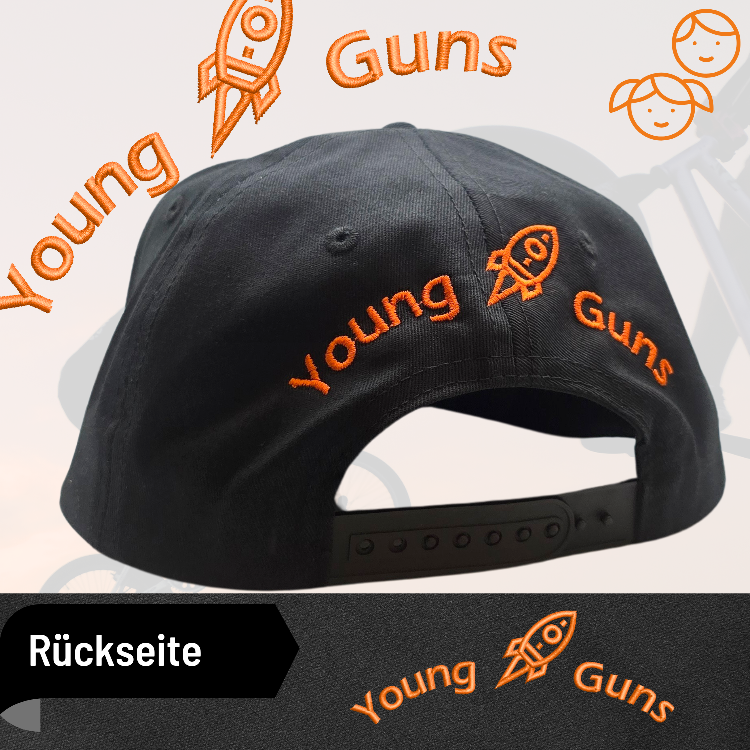 Shape and Ride Kinder Cap Flacher Schirm schwarz orange 3D Stickerei Kids