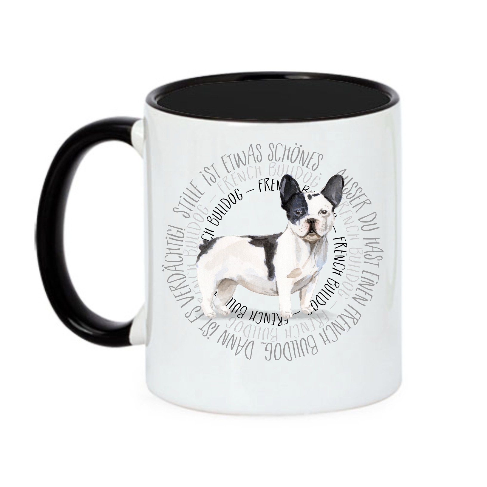 FRANZÖSISCHE BULLDOGGE WEISS TASSE CIRCLE WATERCOLOUR Motiv by SIVIWONDER