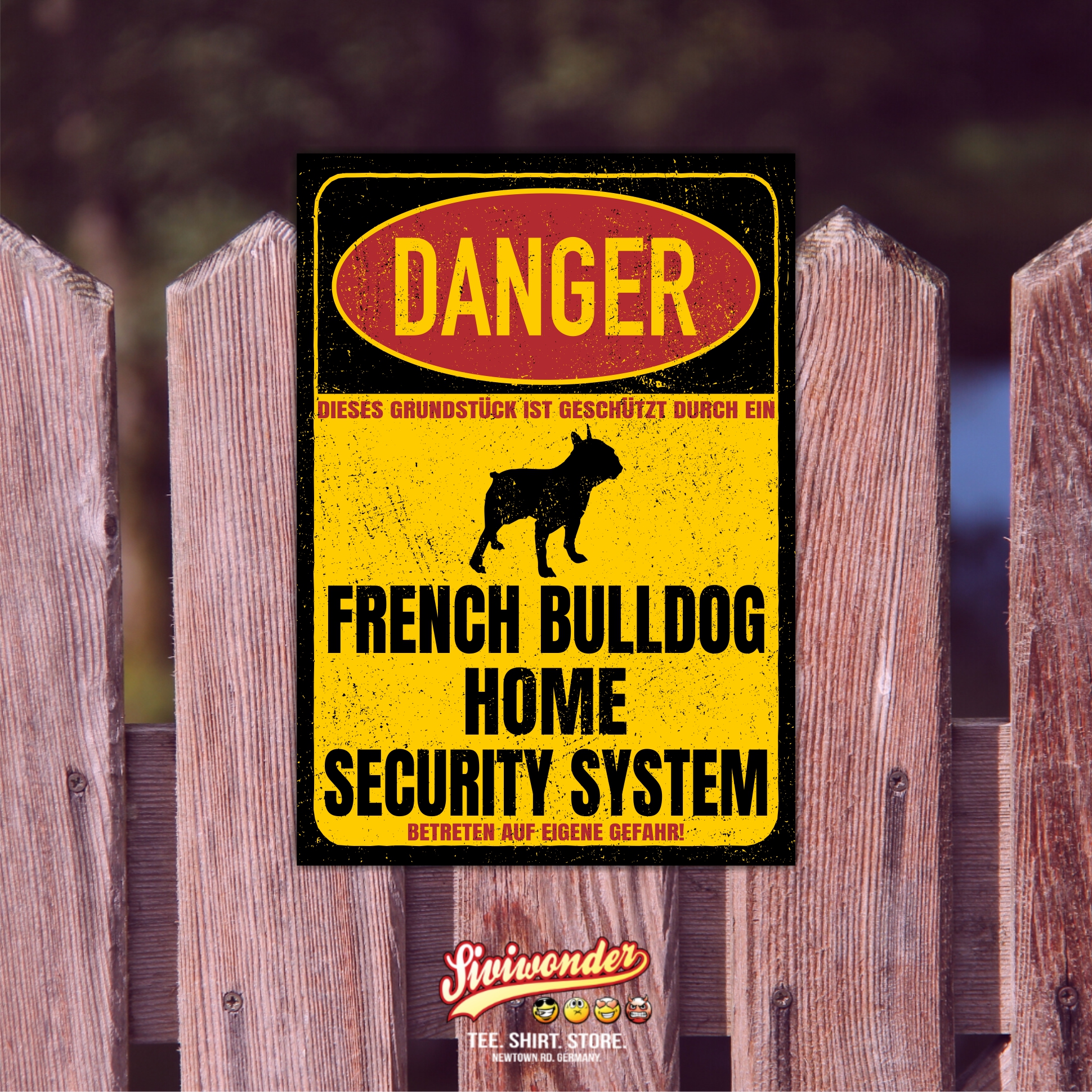 French Bulldog Frenchie Bully Französische Bulldogge   Dog Türschild Danger Security System Warnschild Hund Schilder Hundeschild happy Design by Siviwonder