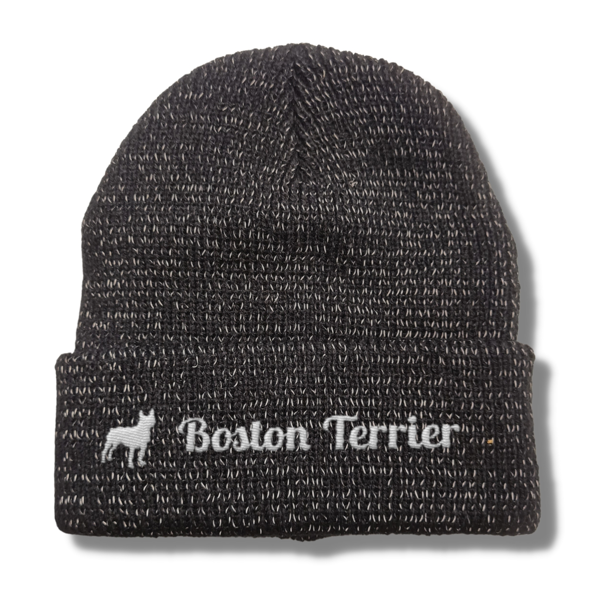 Boston Terrier reflektierende Mütze Stickerei Hund Winter Strickmütze reflex Beanie warm