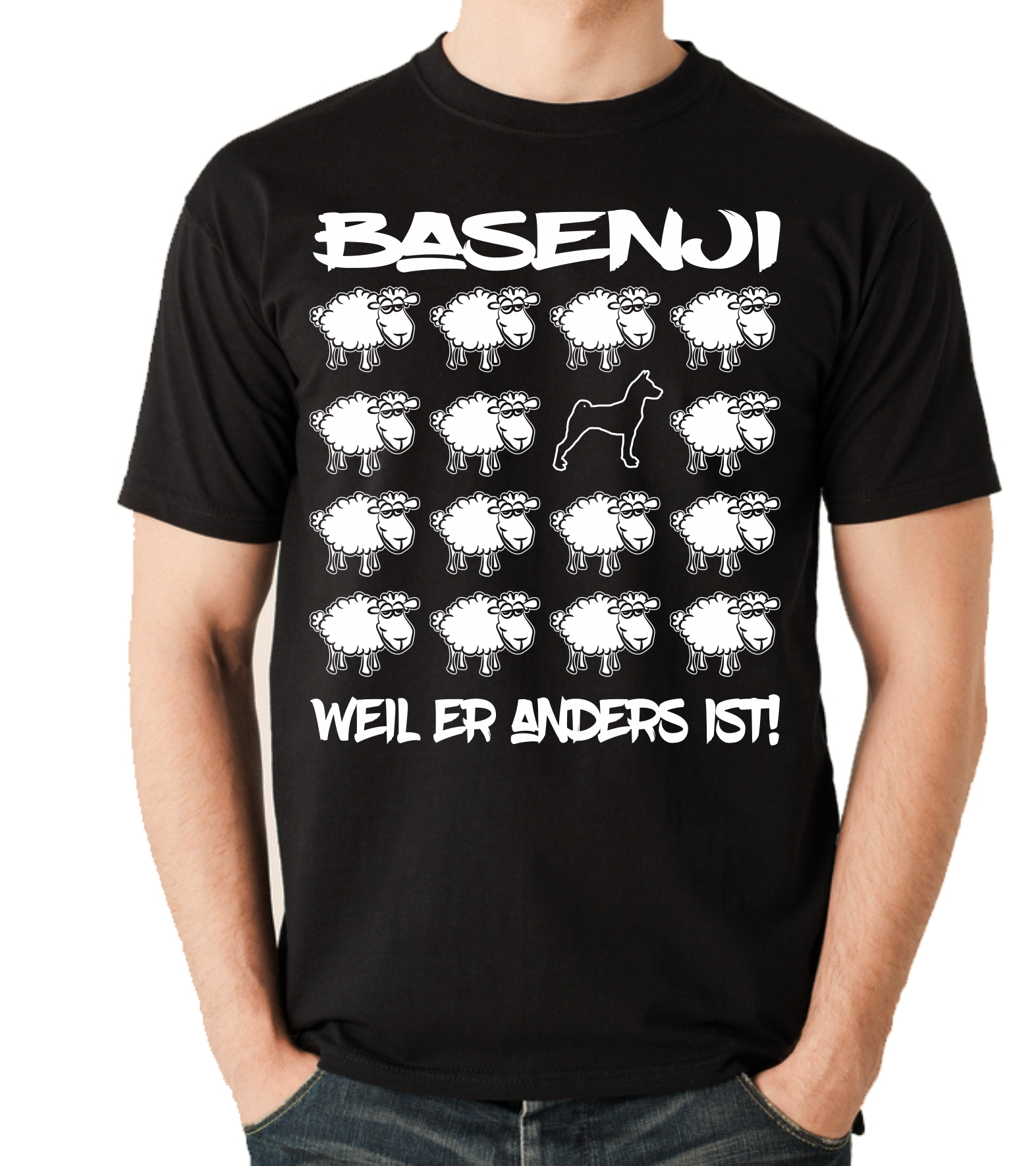 BASENJI UNISEX T-SHIRT BLACK SHEEP by SIVIWONDER