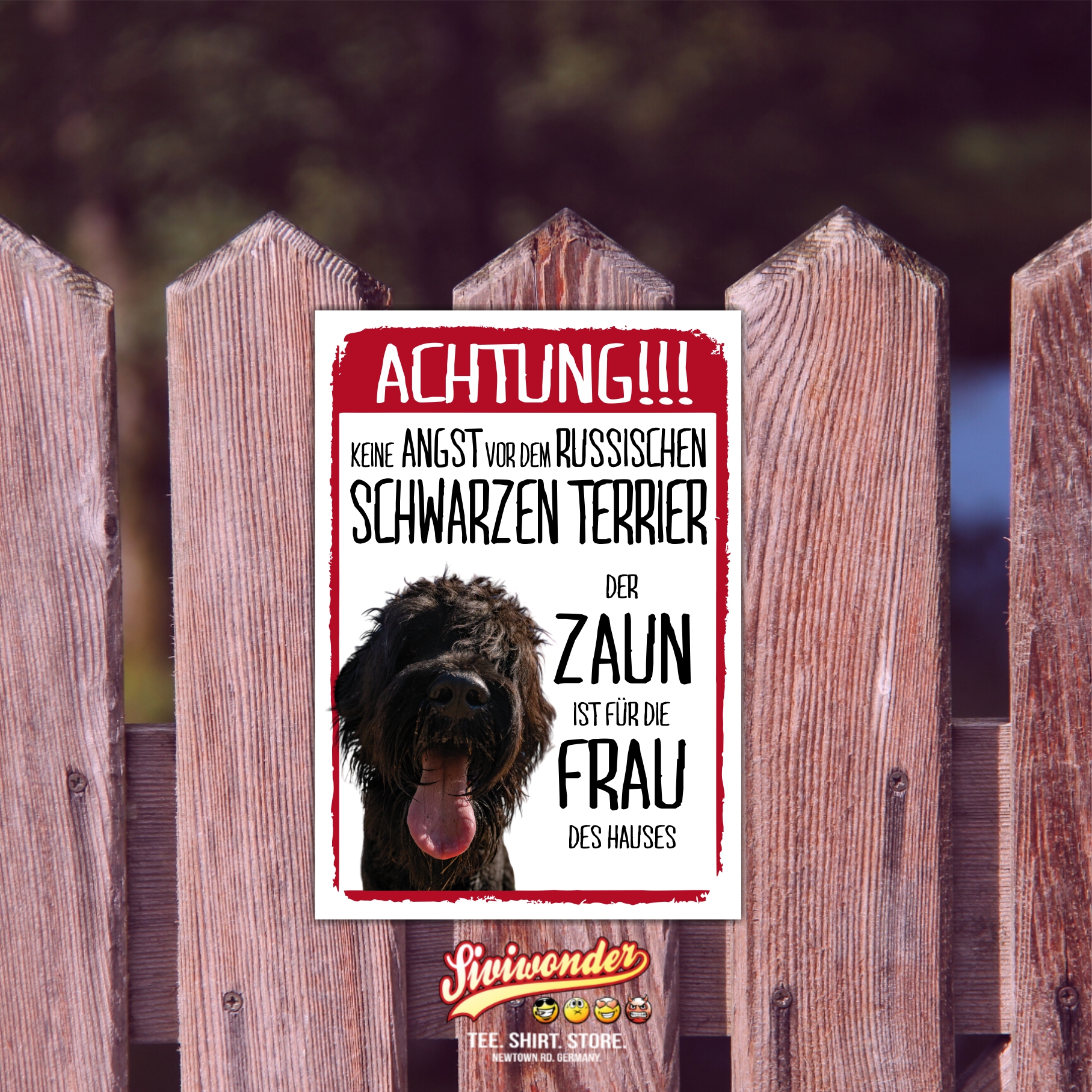 Russischer Schwarzer Terrier Dog Schild Achtung Zaun Frau Spruch Türschild Hundeschild Warnschild Fu