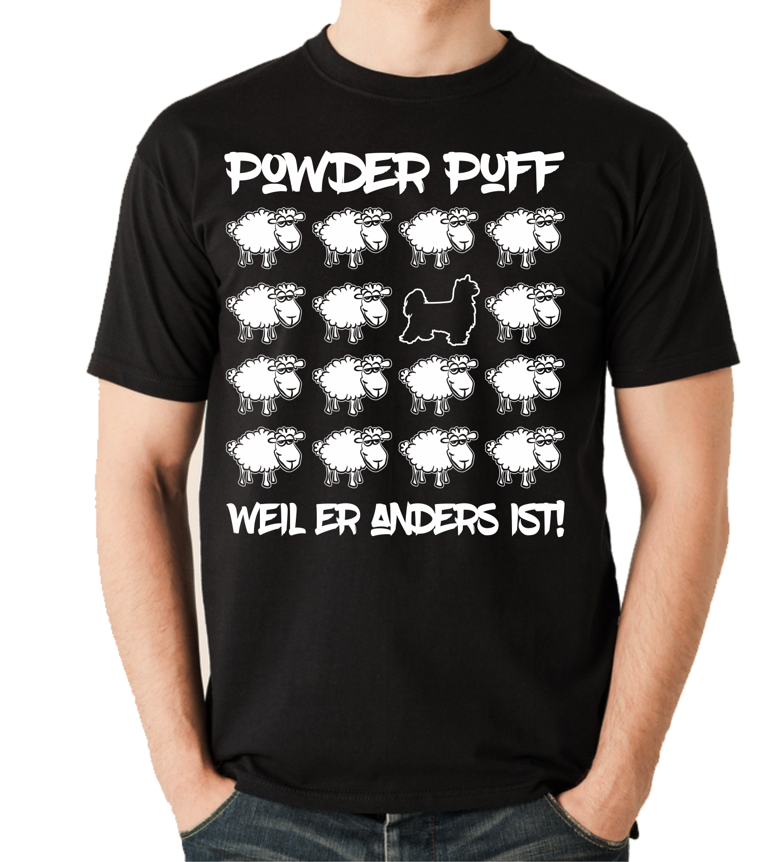 POWDER PUFF UNISEX T-SHIRT BLACK SHEEP by SIVIWONDER