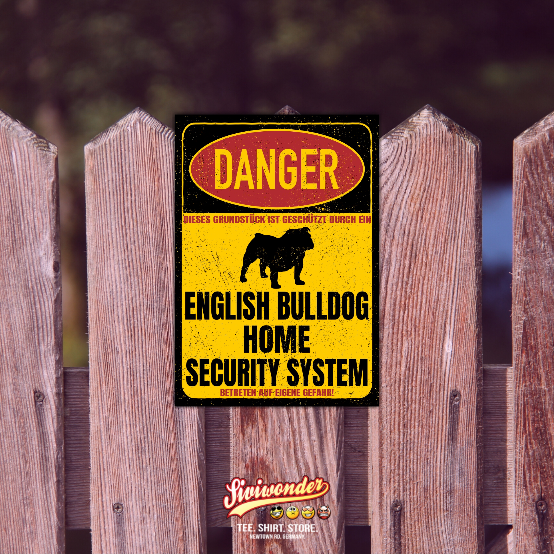 Englische Bulldogge Bully English Bulldog  Dog Türschild Danger Security System Warnschild Hund Schilder Hundeschild happy Design by Siviwonder