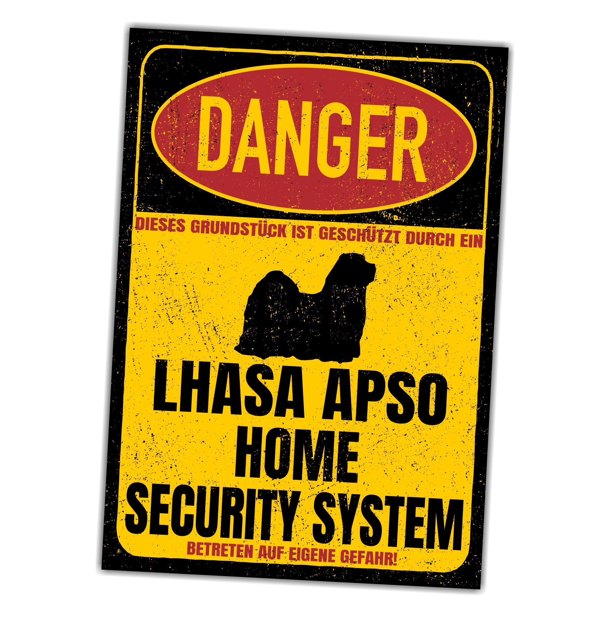Lhasa Apso Tibet Lhasa lion dog Dog Türschild Danger Security System Warnschild Hund Schilder Hundeschild