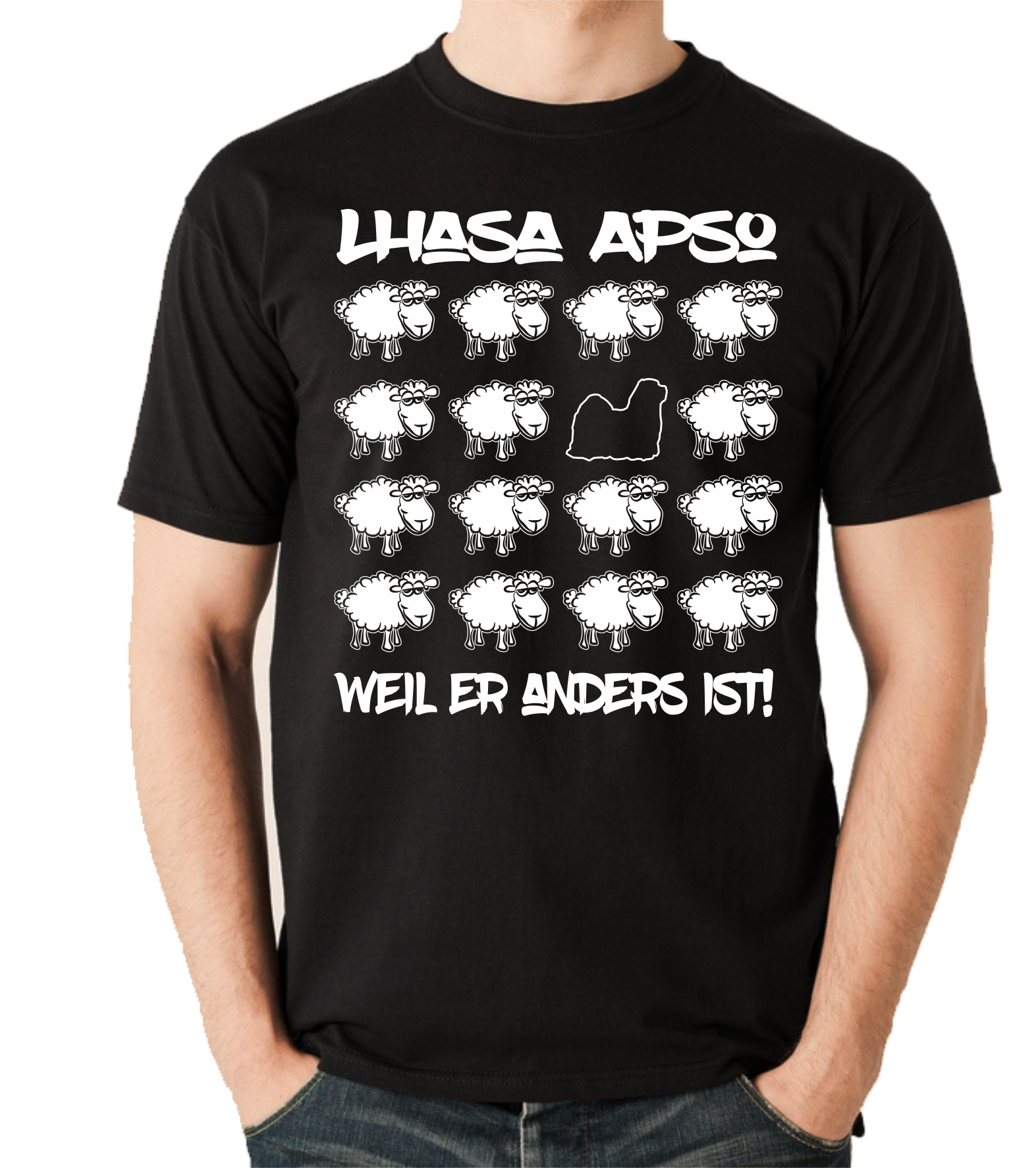 LHASA APSO  UNISEX T-SHIRT BLACK SHEEP by SIVIWONDER