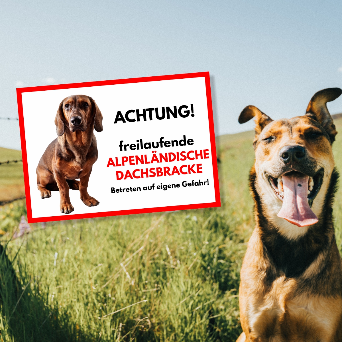 Alpenländische Dachsbracke Freilaufender Hund Dog Schild Spruch Türschild Hundeschild Warnschild