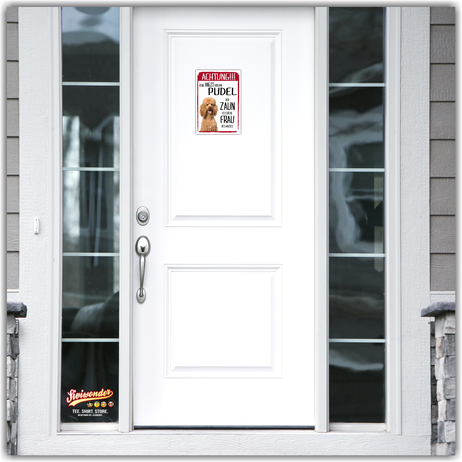 Pudel Apricot Dog Schild Achtung Zaun Frau Spruch Türschild Hundeschild Warnschild Fun