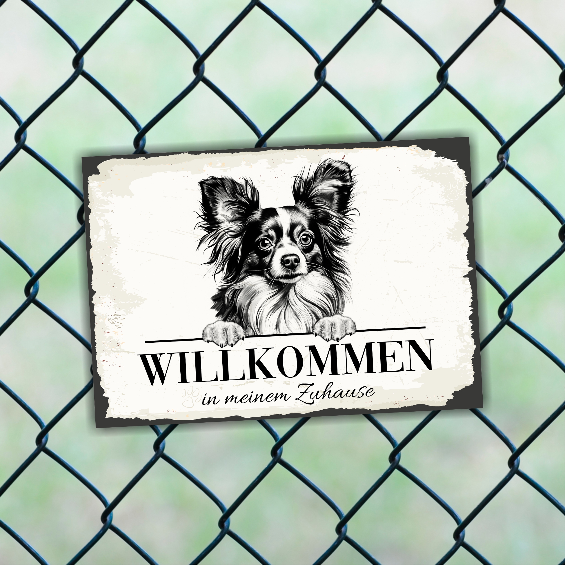 Hundeschild Willkommen Zuhause Papillon Zwergspaniel  Schild Achtung Spruch
