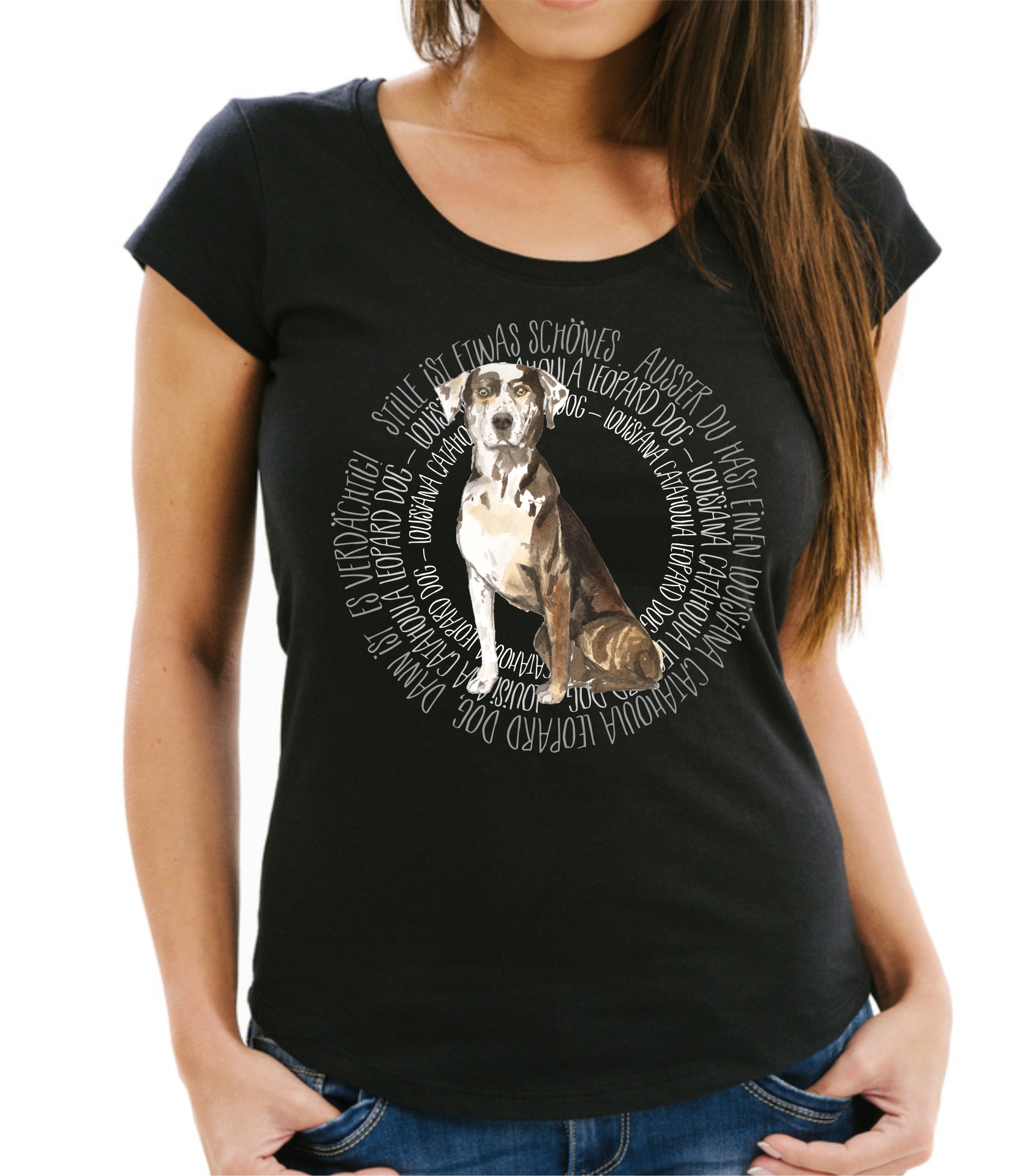 LOUISIANA CATAHOULA LEOPARD DOG DAMEN T-SHIRT CIRCLE Watercolor by SIVIWONDER
