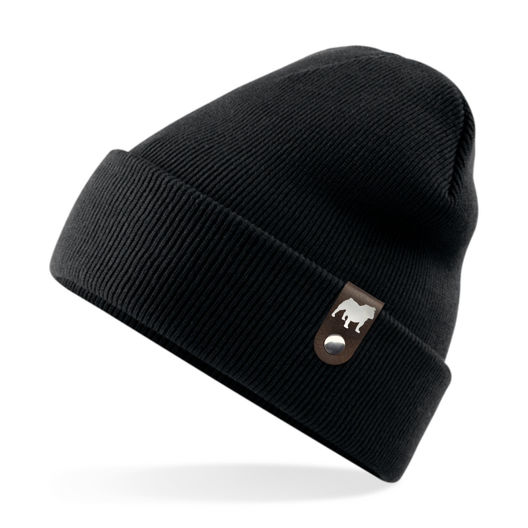Englische Bulldogge Mütze Patch Leder Gassi Beanie Strickmütze Warm Herren Damen Bully English