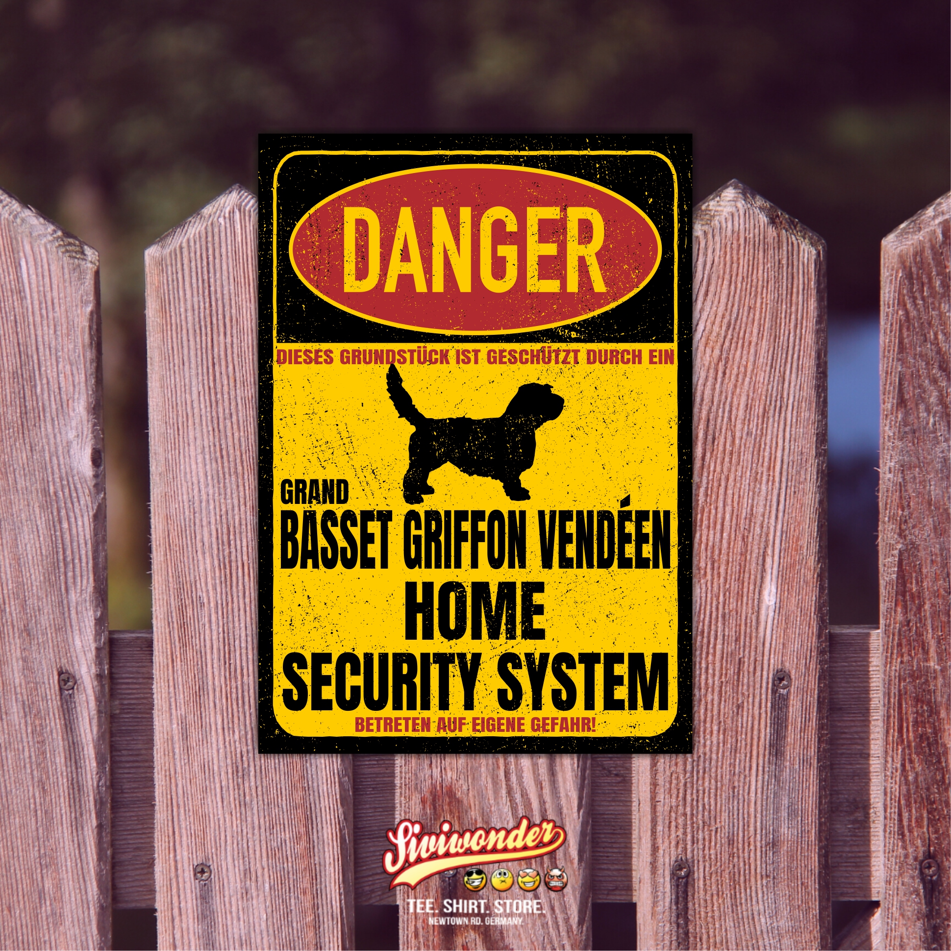 Grand Basset Griffon Vendéen Dog Türschild Danger Security System Warnschild Hund Schilder Hundeschild happy Design by Siviwonder