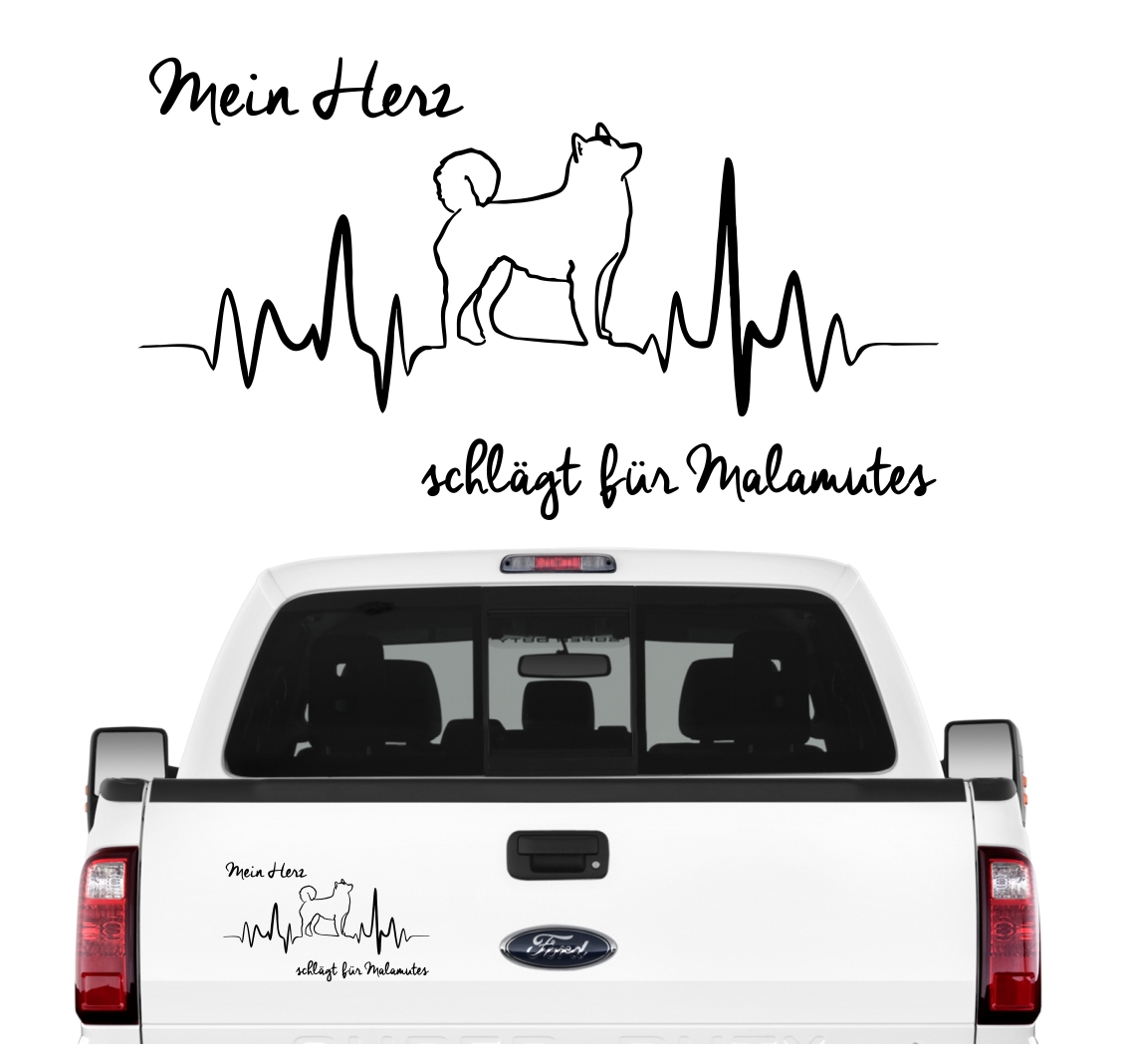 Alaskan Malamute Mally Mal Dog Hundeaufkleber Herz AUTOAUFKLEBER Hunde HEARTBEAT EKG by SIVIWONDER