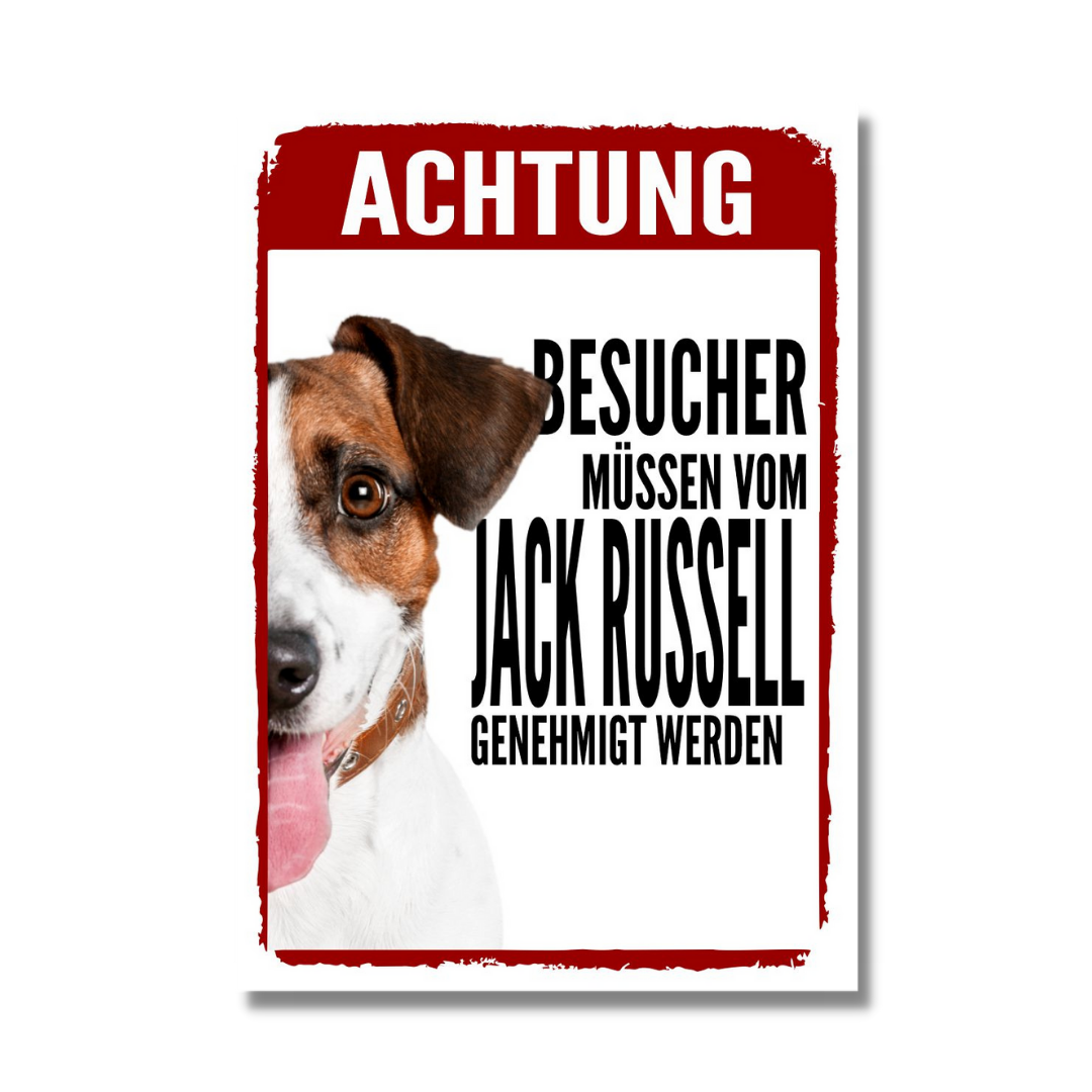 Jack Russell Genehmigung Dog Schild Spruch Türschild Hundeschild Warnschild
