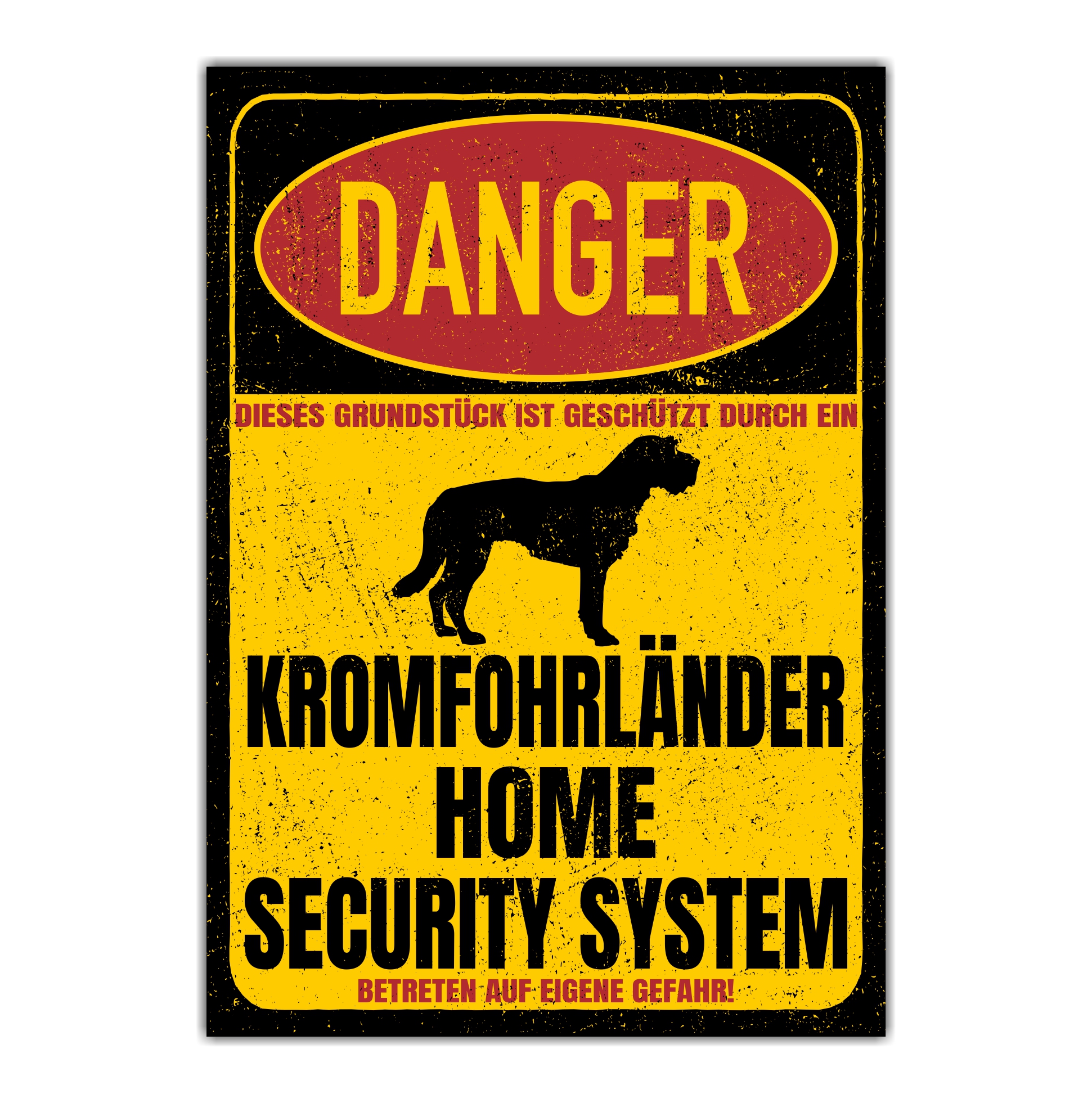 Kromfohrländer Krom Länder Kromfohrlander Dog Türschild Danger Security System Warnschild Hund Schilder Hundeschild