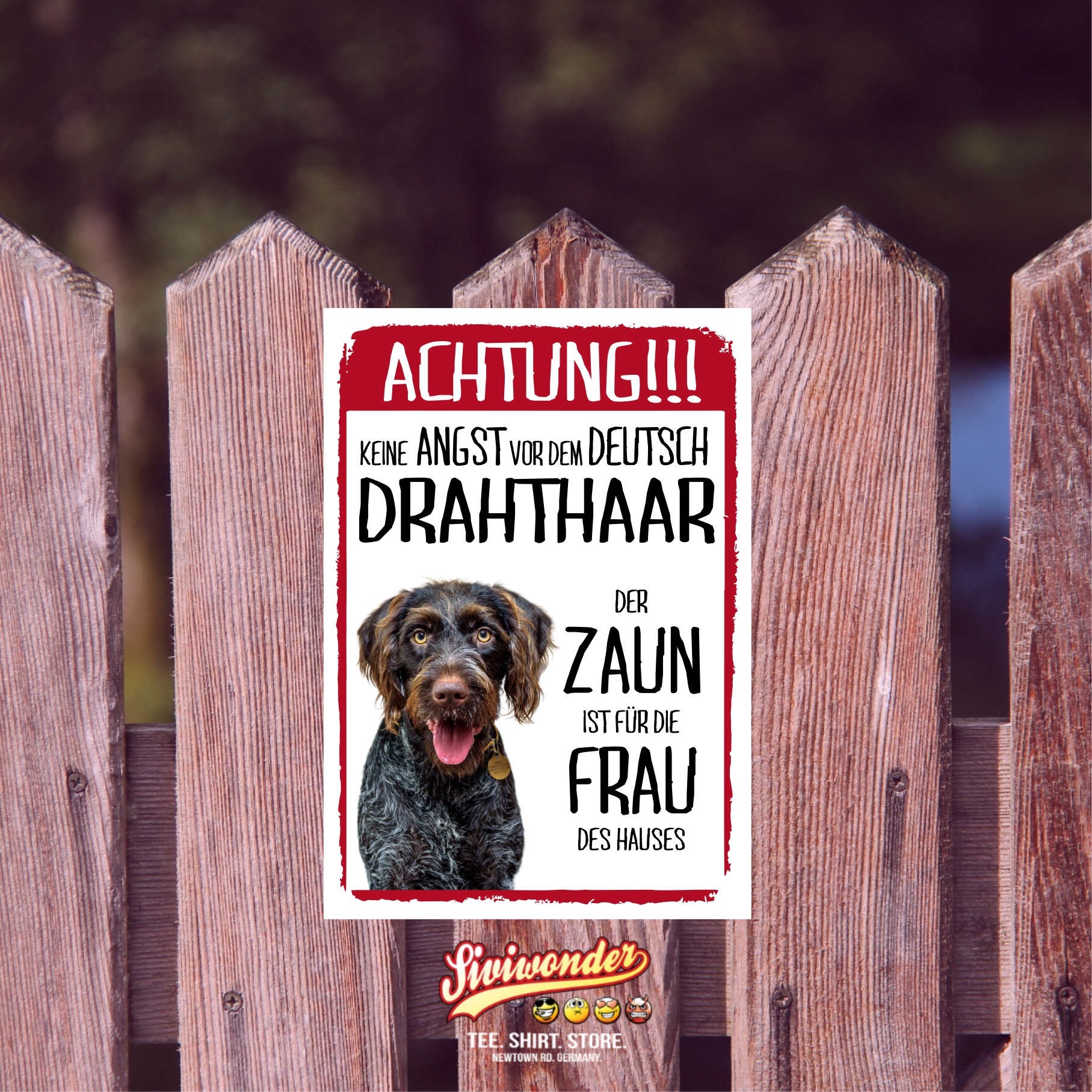 Deutsch Drahthaar Dog Schild Achtung Zaun Frau Spruch Türschild Hundeschild Warnschild Fun