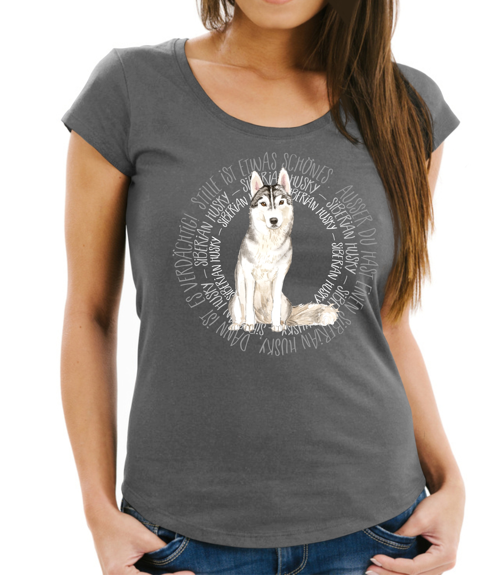 SIBERIAN HUSKY DAMEN T-SHIRT CIRCLE Watercolor by SIVIWONDER