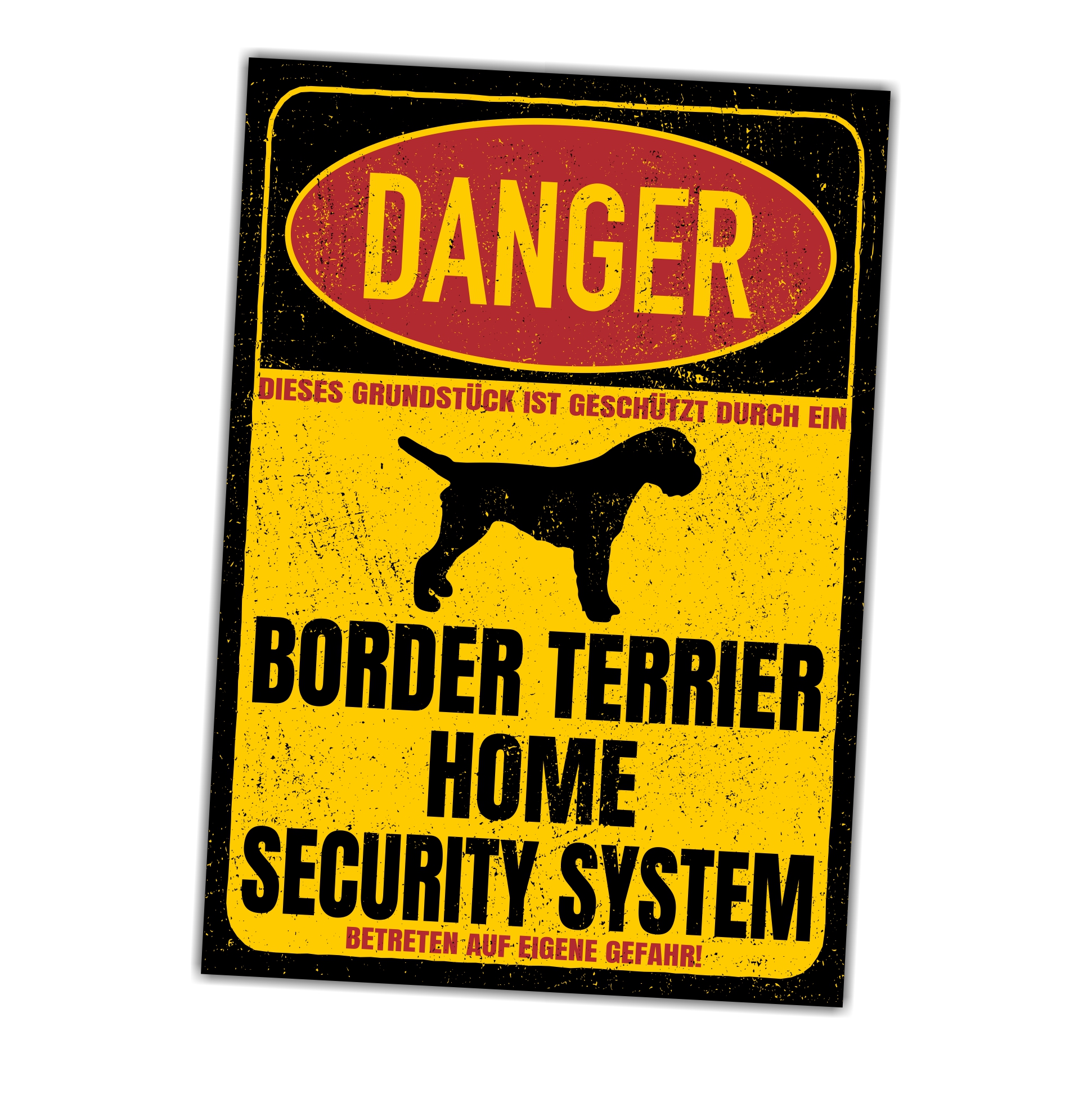 Border Terrier  Dog Türschild Danger Security System Warnschild Hund Schilder Hundeschild happy Design by Siviwonder
