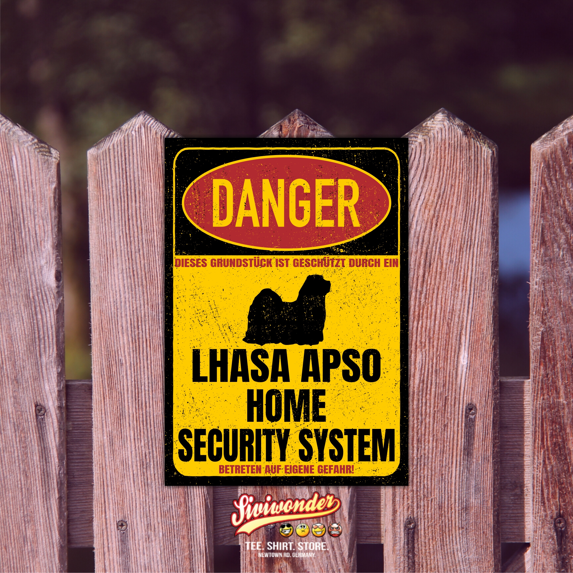 Lhasa Apso Schild Danger Security System Türschild Hundeschild Warnschild Hund