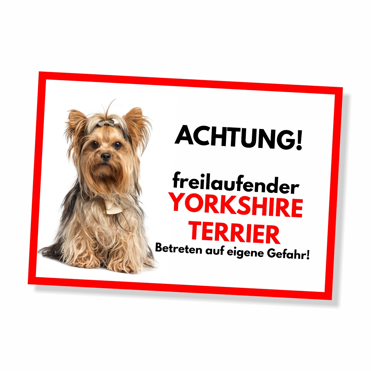 Yorkshire Terrier Freilaufender Hund Dog Schild Spruch Türschild Hundeschild Warnschild
