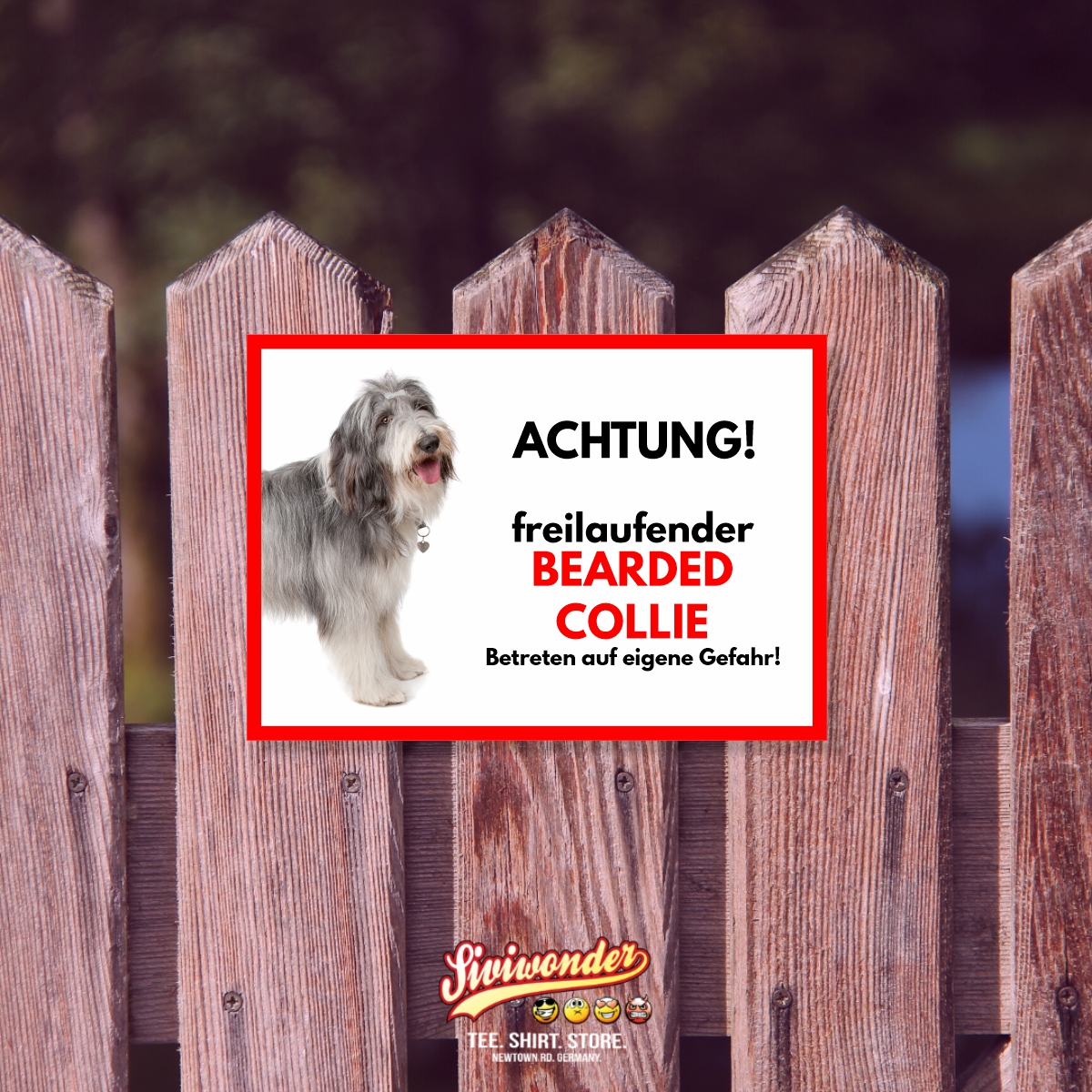 Bearded Collie Freilaufender Hund Dog Schild Spruch Türschild Hundeschild Warnschild