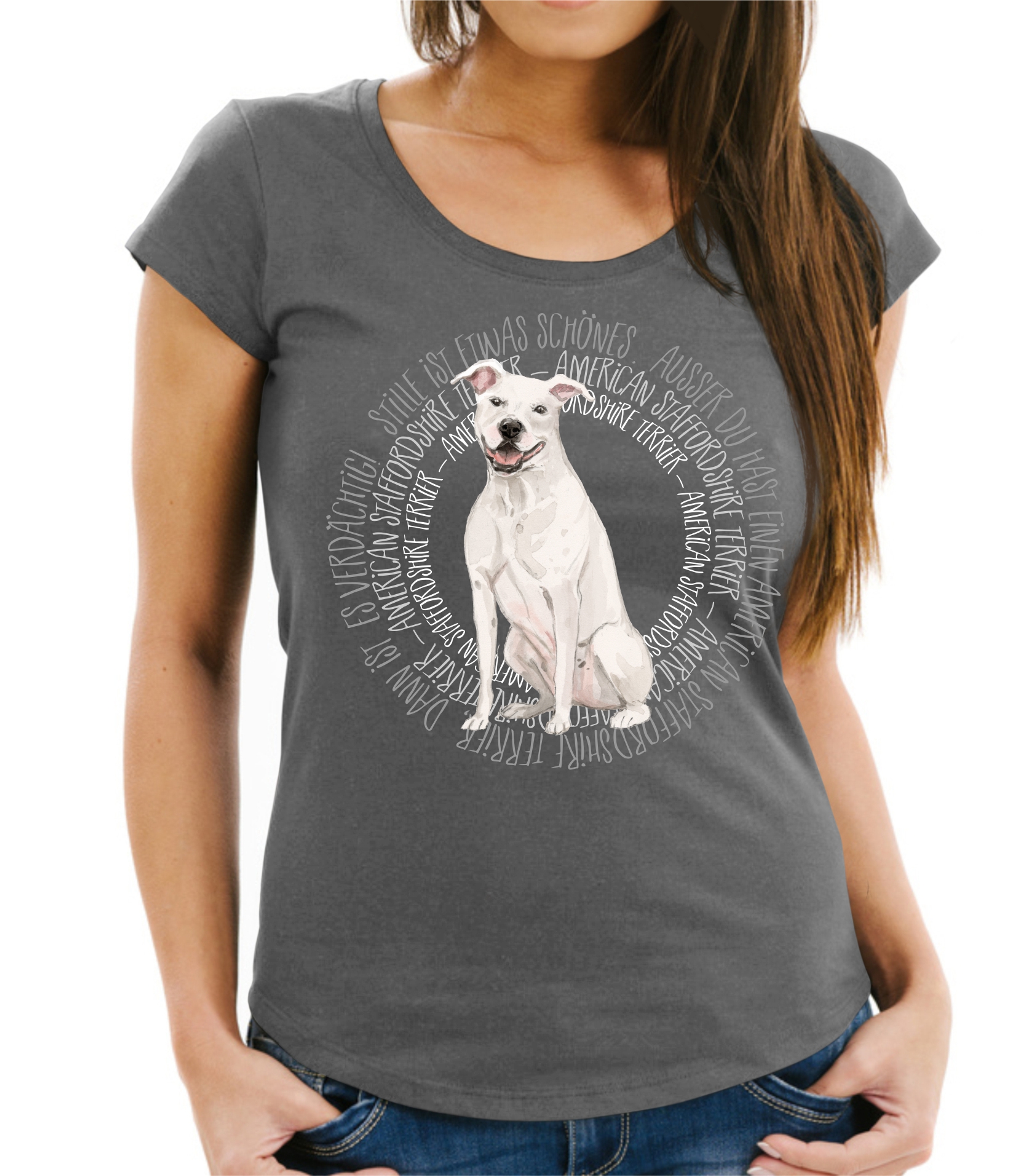AMERICAN STAFFORDSHIRE TERRIER DAMEN T-SHIRT CIRCLE Watercolor by SIVIWONDER