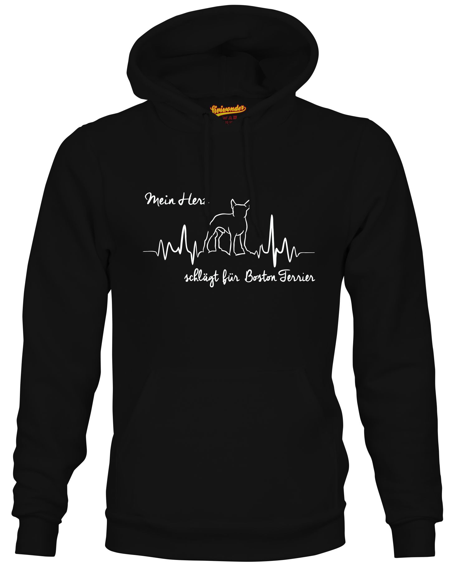 BOSTON TERRIER SWEATSHIRT HEARTBEAT EKG  Hund Hundemotiv Herz Hoodie