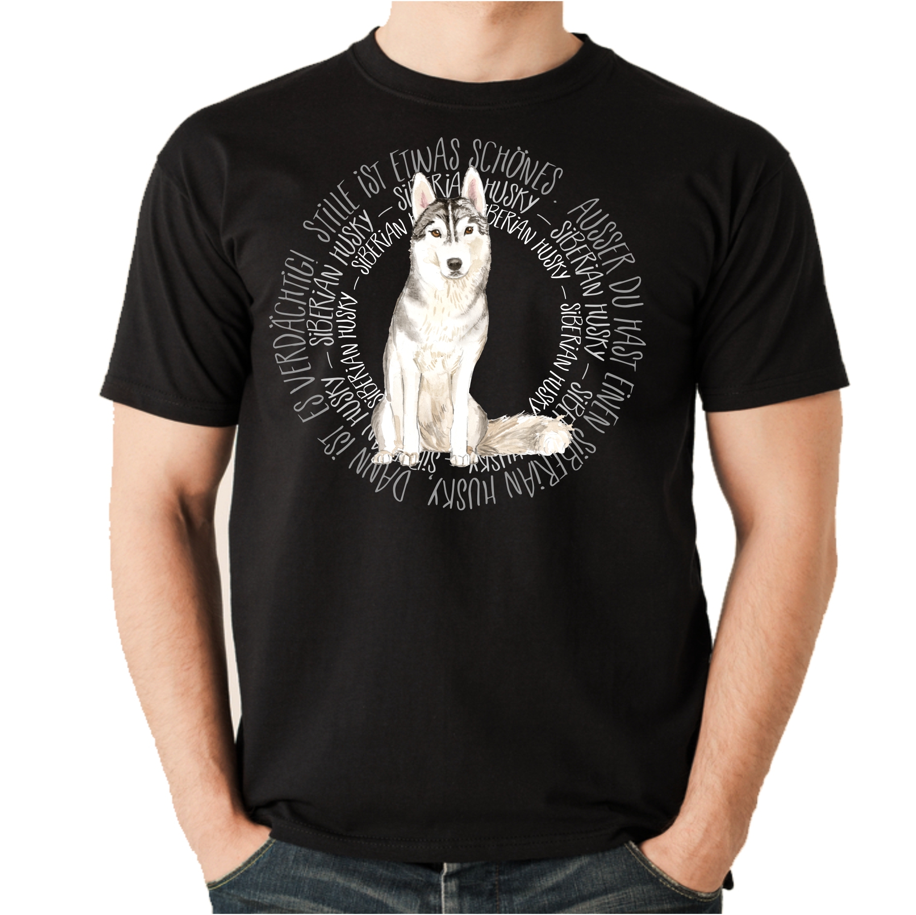 SIBERIAN HUSKY UNISEX T-SHIRT CIRCLE Watercolor by SIVIWONDER
