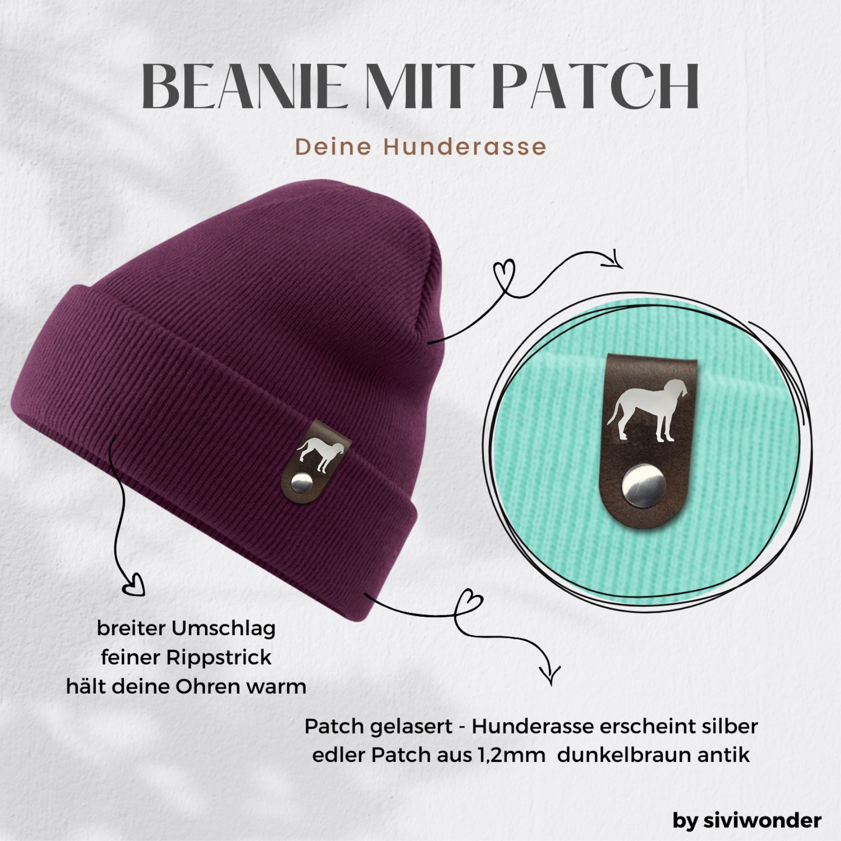 Bayerischer Gebirgsschweißhund Mütze Patch Leder Gassi Beanie Strickmütze Warm Herren Damen BGS