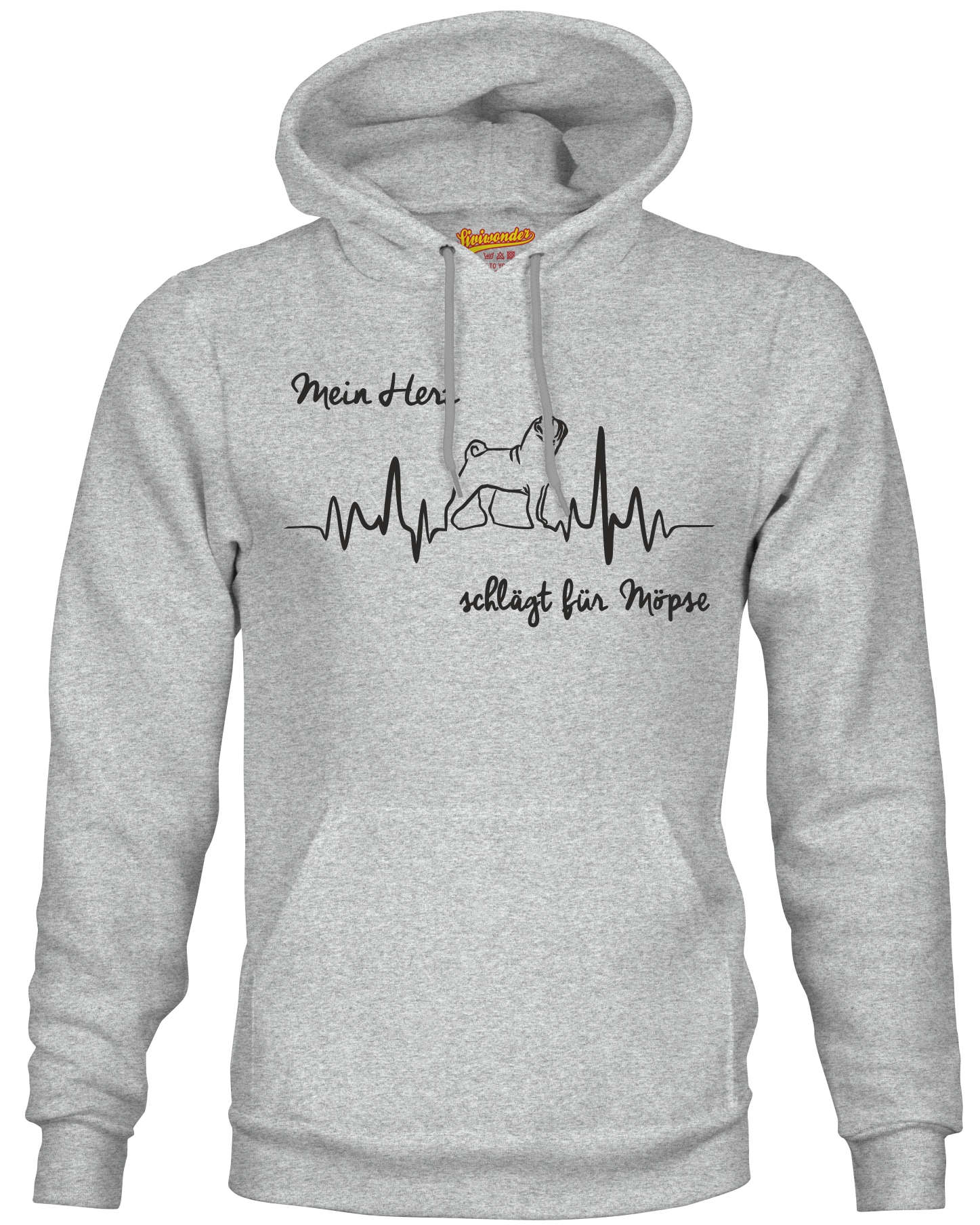 MOPS SWEATSHIRT HEARTBEAT EKG   Hund Hundemotiv Herz Hoodie