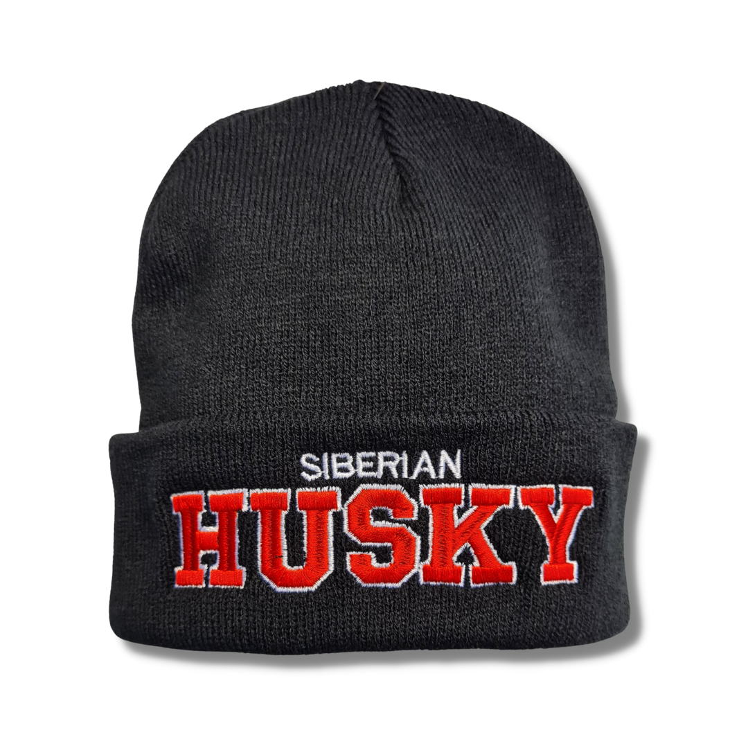 Strickmütze SIBERIAN HUSKY Beanie Mütze Stickerei Hund Winter Gassi Warm