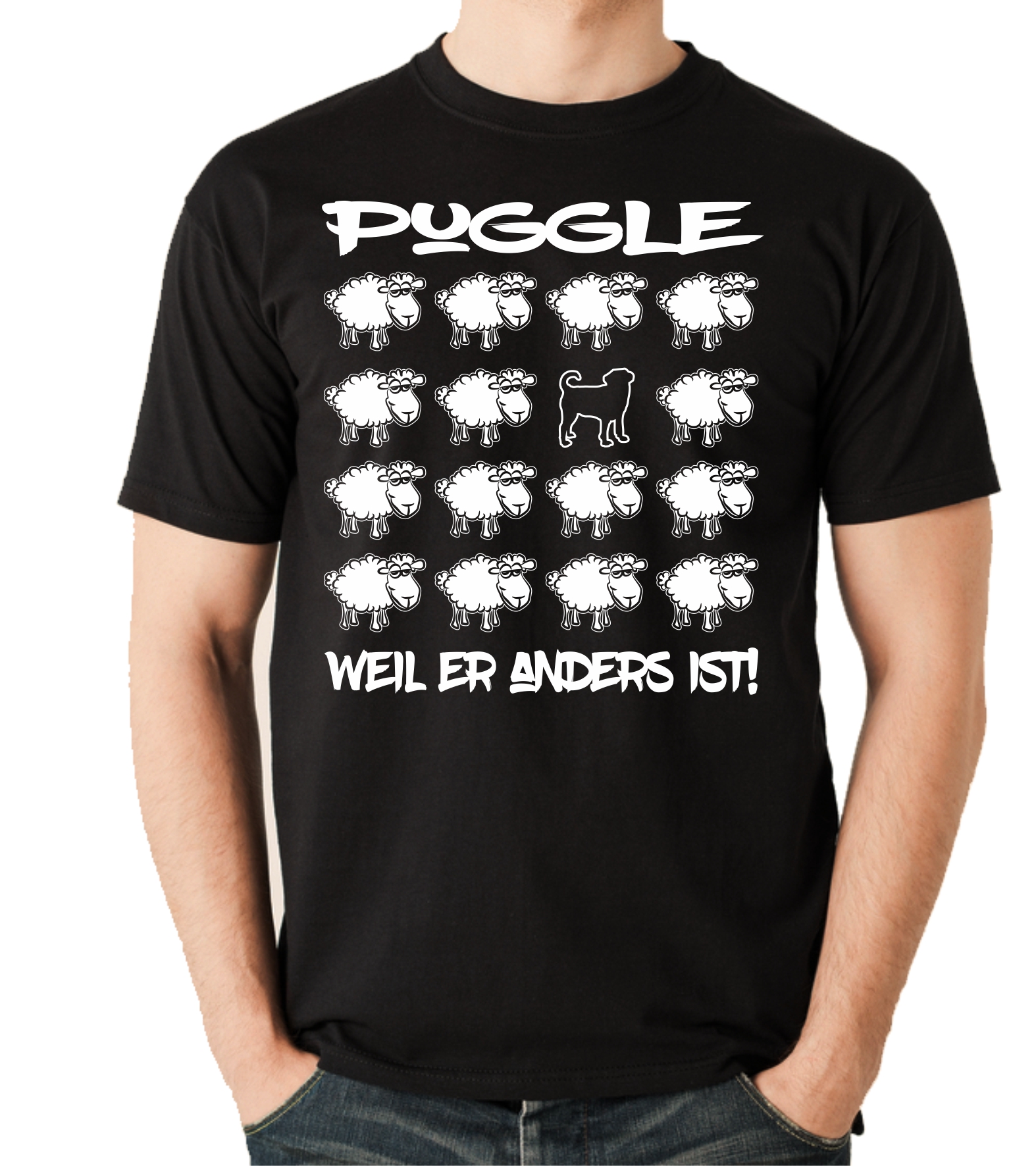 PUGGLE UNISEX T-SHIRT BLACK SHEEP by SIVIWONDER