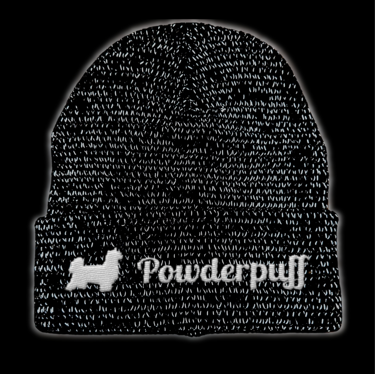 Powderpuff reflektierende Mütze Stickerei Hund Winter Strickmütze reflex Beanie warm kalt