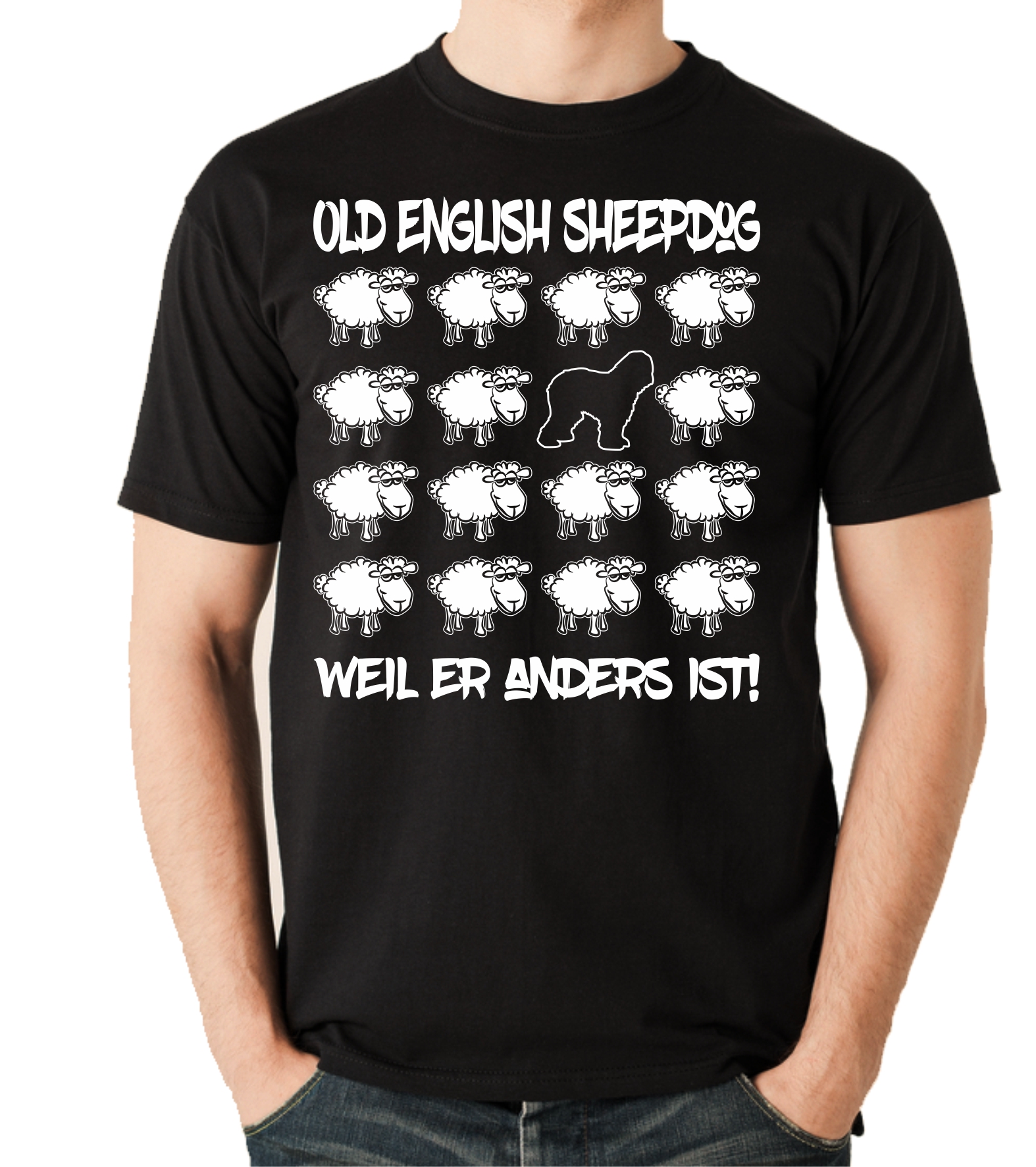 OLD ENGLISH SHEEPDOG UNISEX T-SHIRT BLACK SHEEP by SIVIWONDER