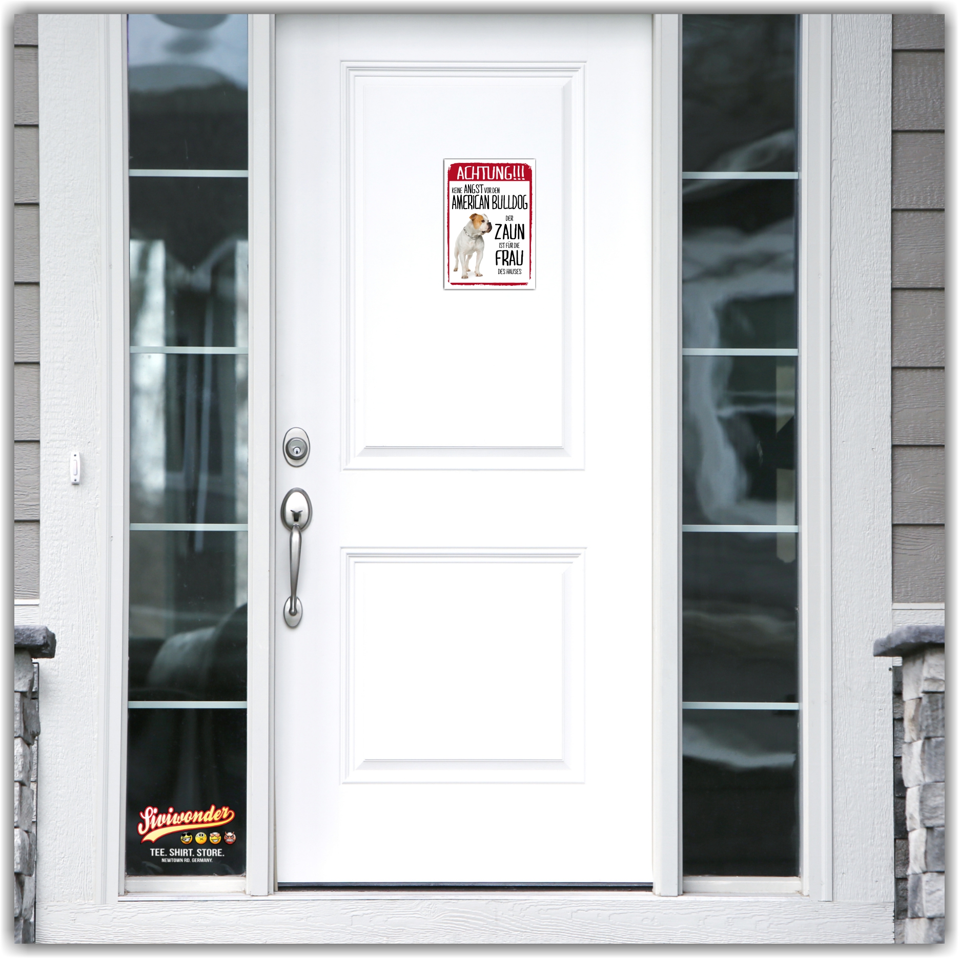 American Bulldog Schild Achtung Zaun Frau Spruch Türschild Hundeschild Warnschild Fun cool Design