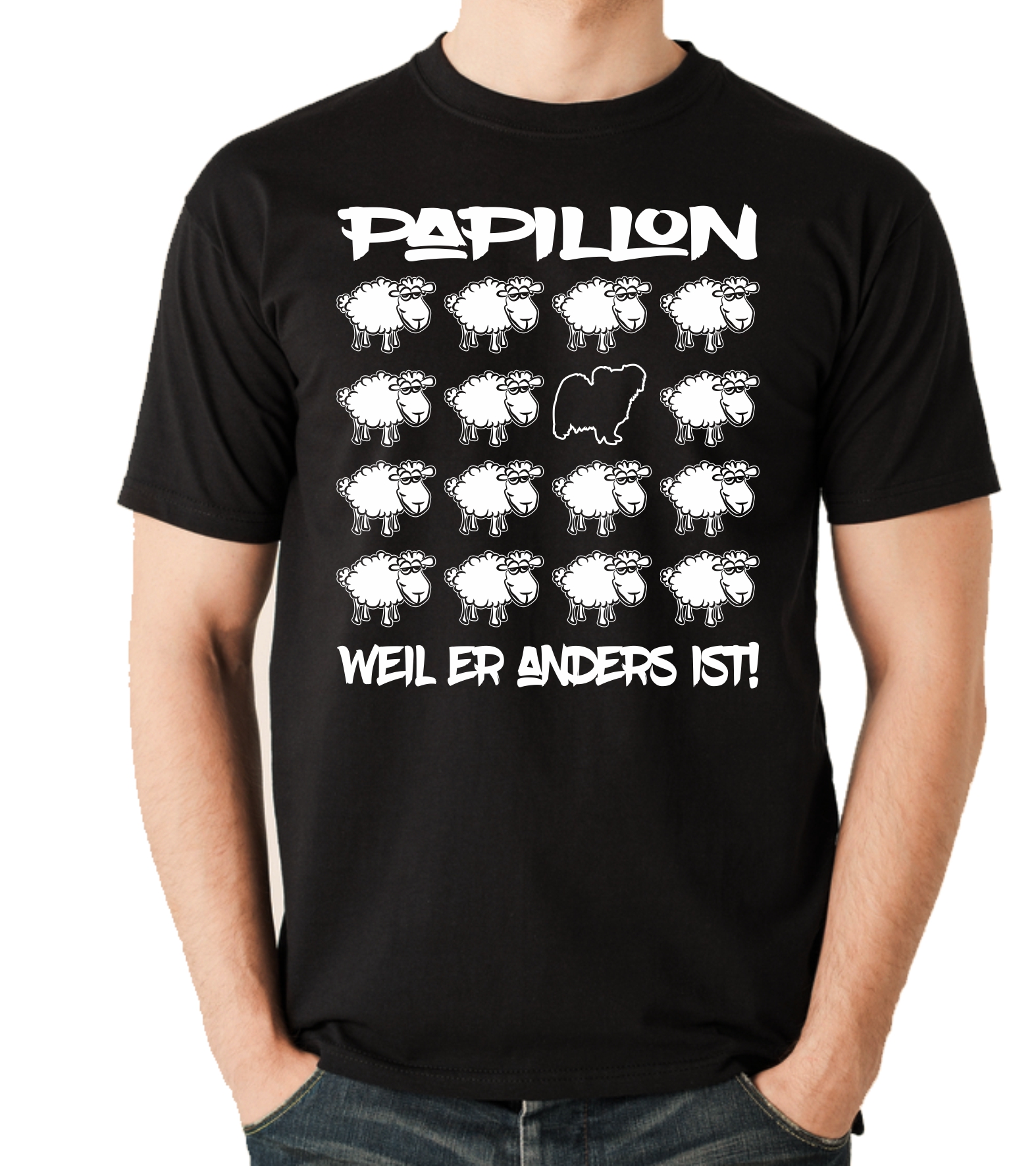 PAPILLON UNISEX T-SHIRT BLACK SHEEP by SIVIWONDER