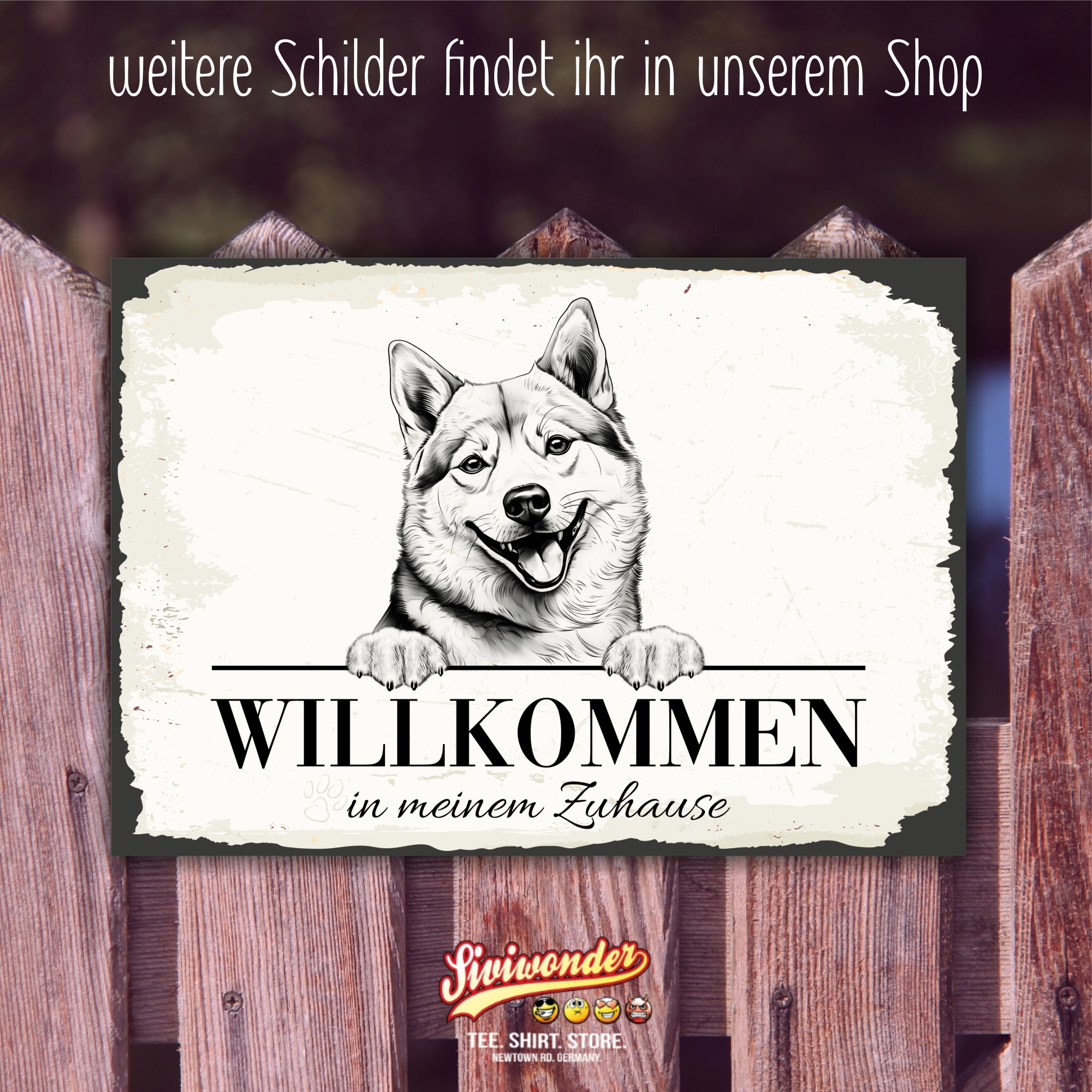 Hundeschild Willkommen Zuhause Shiba Inu Japan Schild Achtung Spruch Türschild