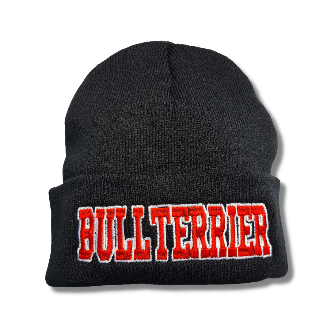 Strickmütze BULLTERRIER Beanie Mütze Stickerei Hund Winter Gassi Warm