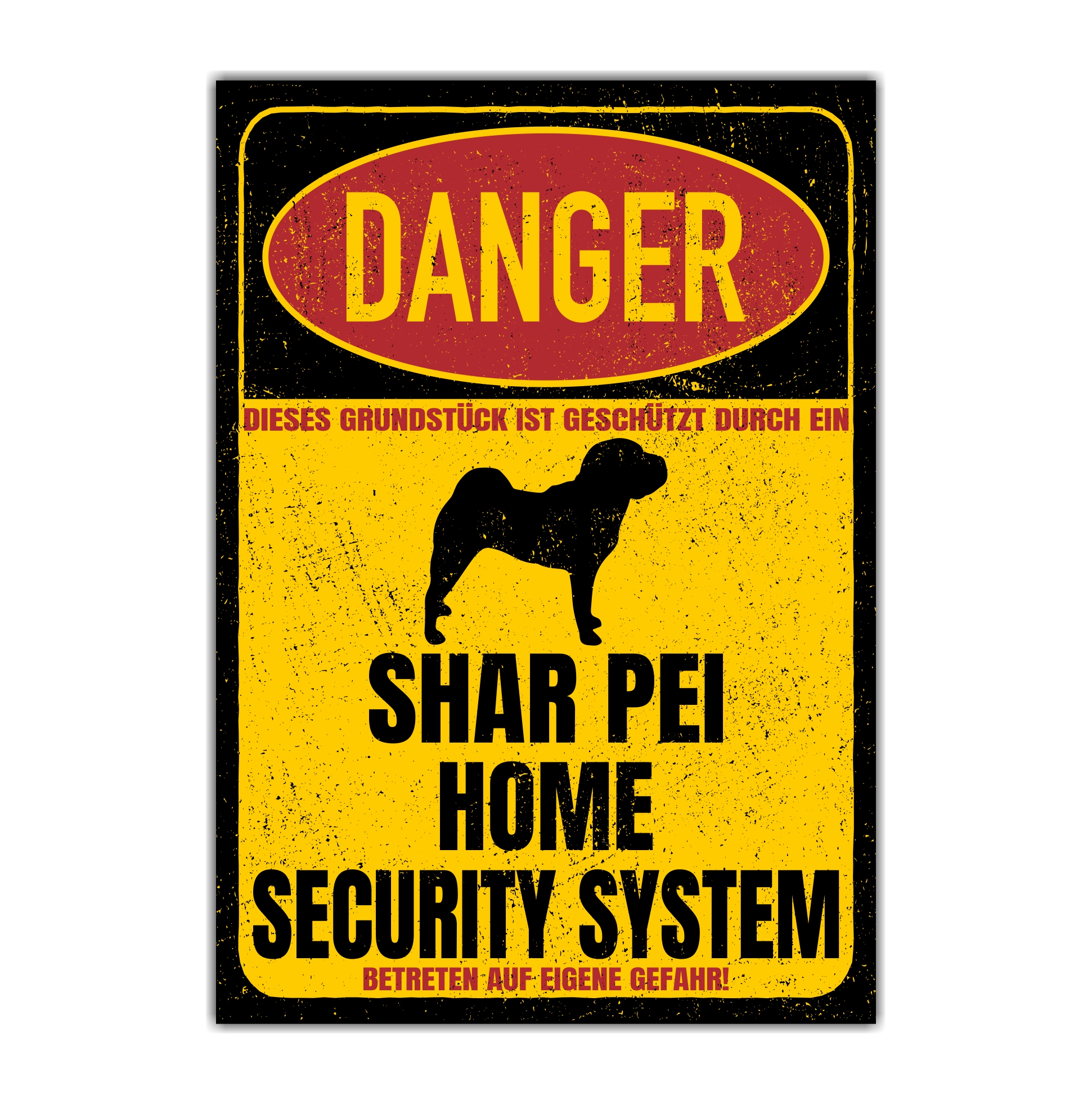 Shar Pei Türschild Danger Security System Warnschild Hund Schilder Hundeschild