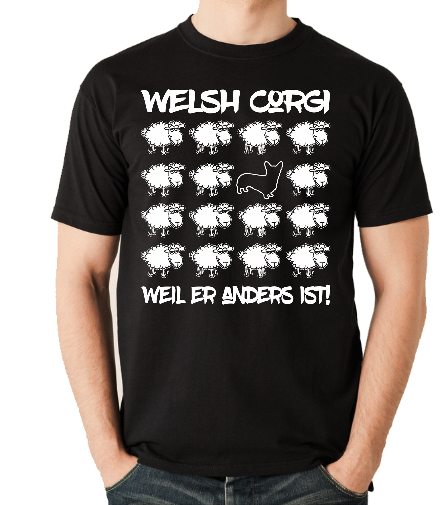 WELSH CORGI UNISEX T-SHIRT BLACK SHEEP by SIVIWONDER