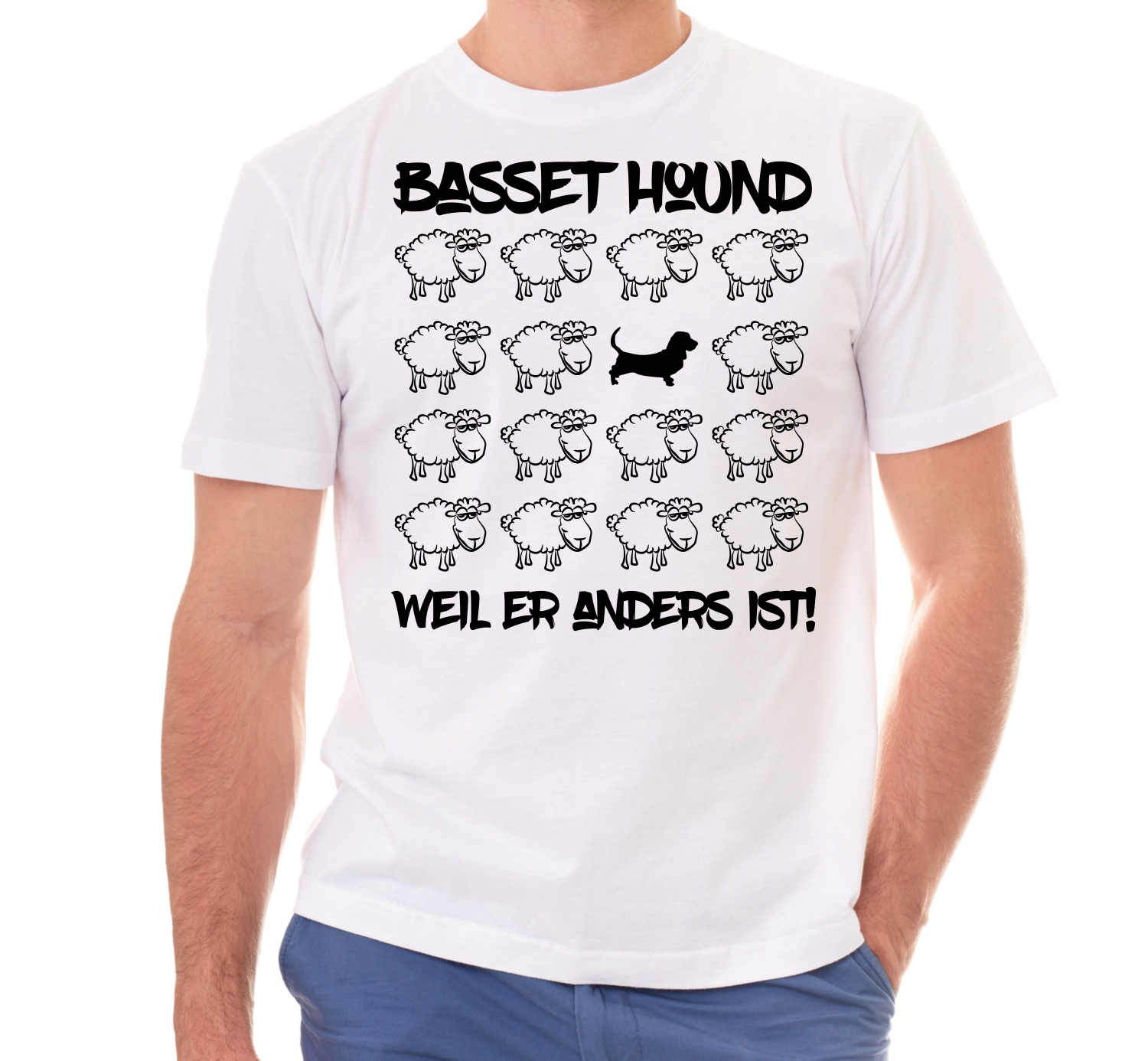 BASSET HOUND UNISEX T-SHIRT BLACK SHEEP by SIVIWONDER